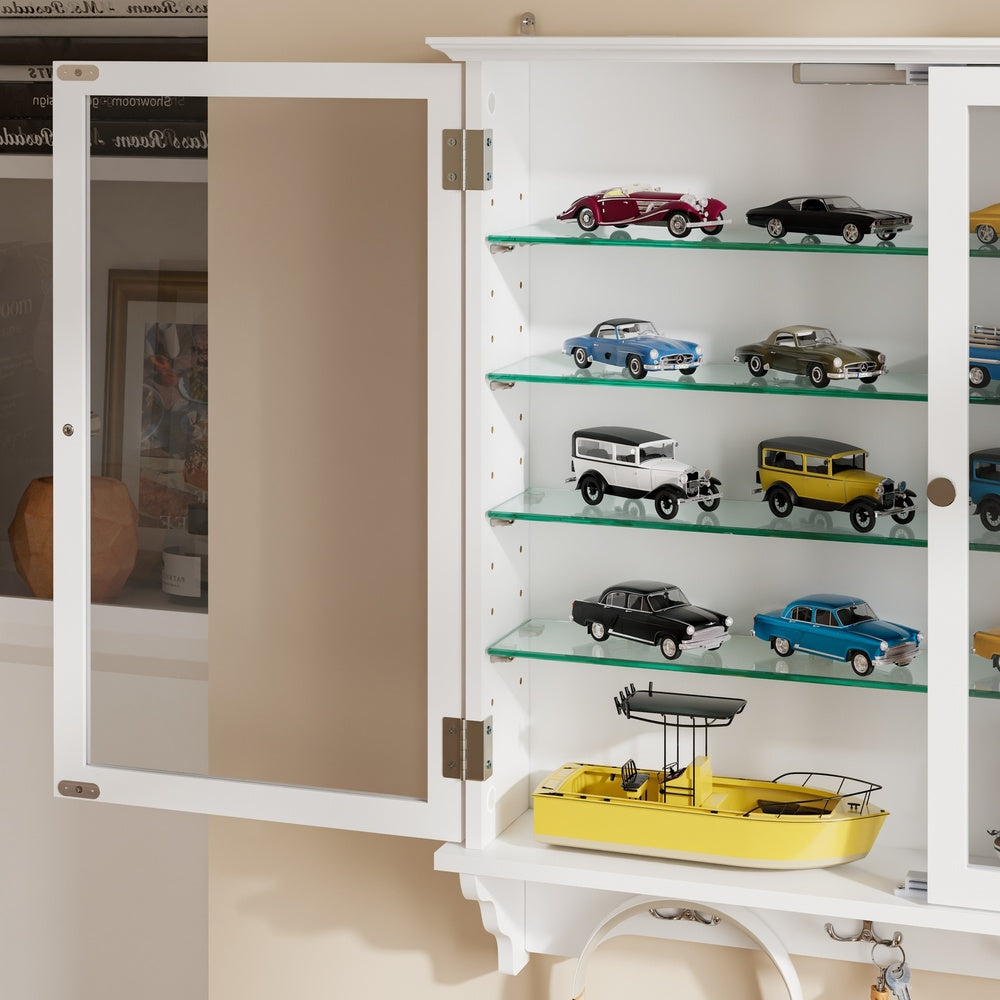 SoBuy | Sammelvitrine | Wandvitrine mit 2 Türen aus Bambus und Glas | Weiß | FSB114-E-W