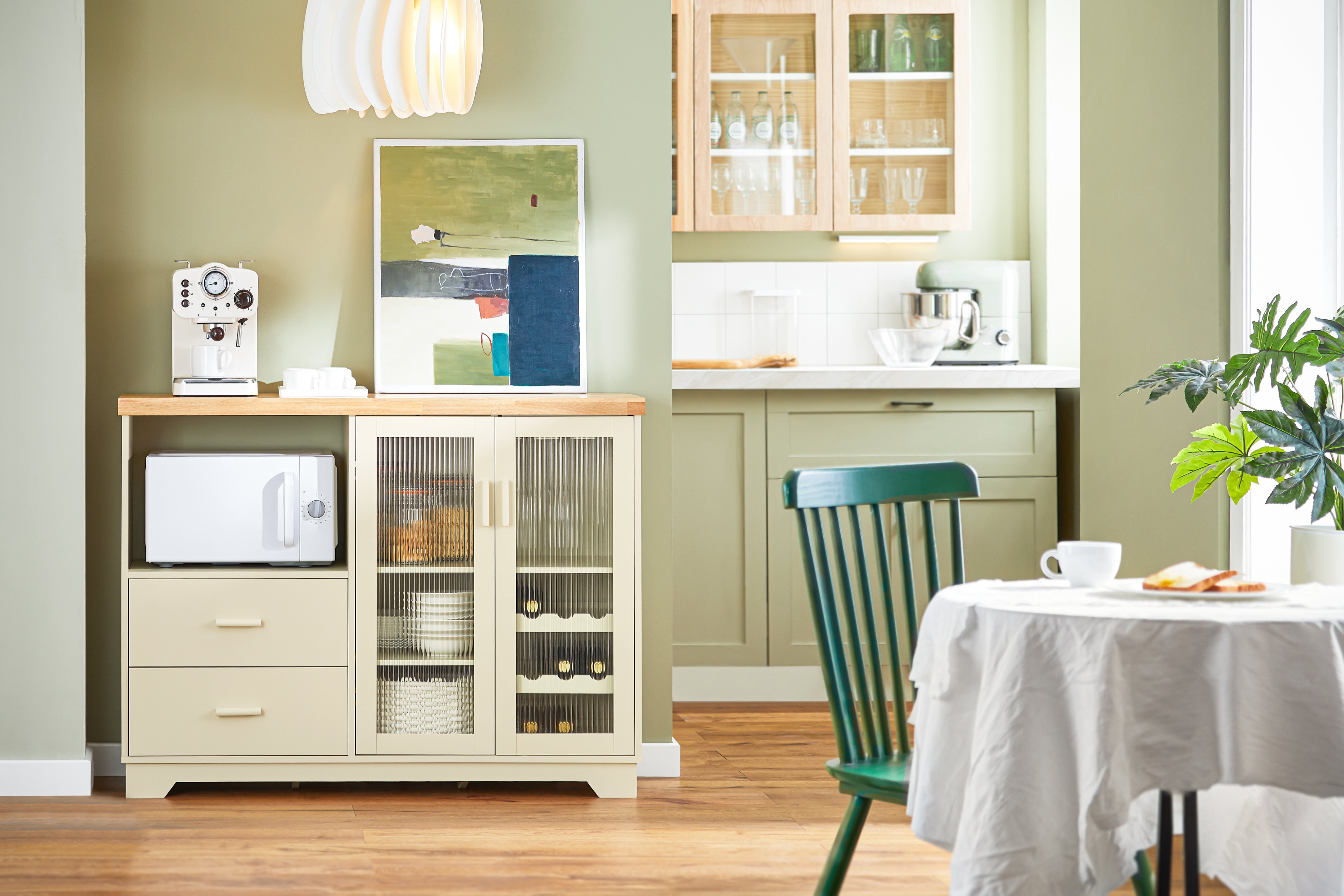 SoBuy | Sideboard mit 2 Glastüren | Küchenschrank | Kommode | Beige | FSB81-MI