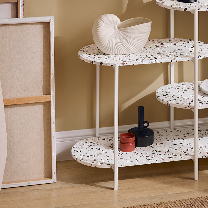 SoBuy | Konsolentisch Metall | Flurtisch | Sideboard | Standregal | Marmor Weiß | FSB89-W