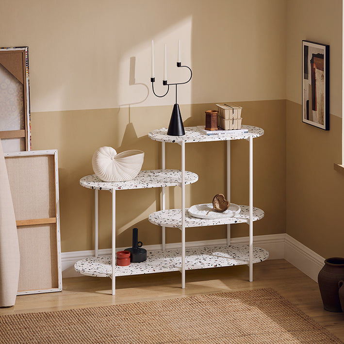 SoBuy | Konsolentisch Metall | Flurtisch | Sideboard | Standregal | Marmor Weiß | FSB89-W