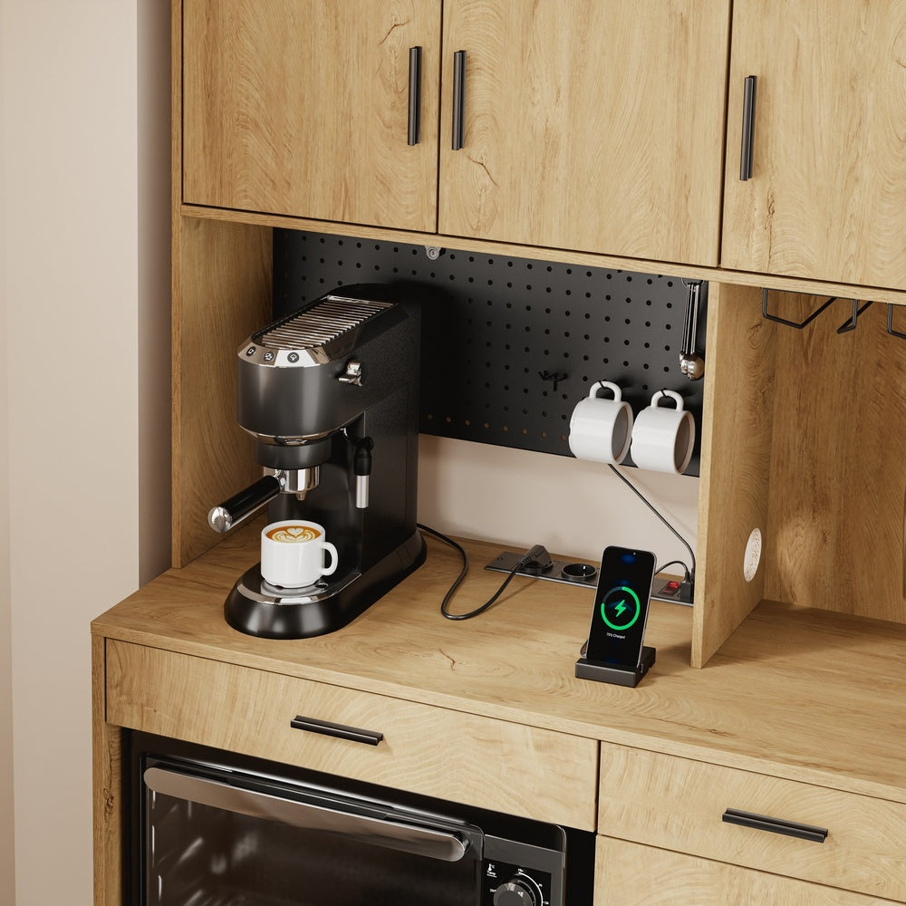 SoBuy | Küchenschränke | Küchenschrank freistehend mit 4 Türen und 3 | Light Oak | FSB98-L-E-N