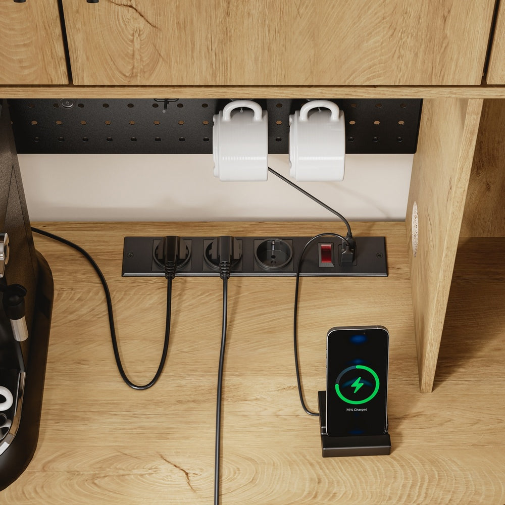 SoBuy | Küchenschränke | Küchenschrank freistehend mit 4 Türen und 3 | Light Oak | FSB98-L-E-N