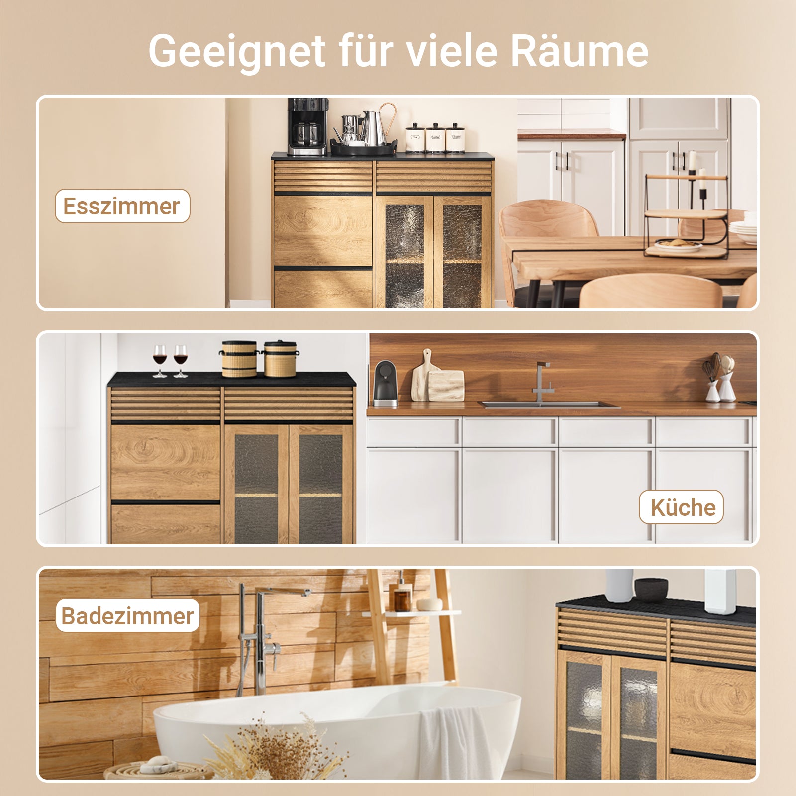 SoBuy | Kücheninsel | Sideboard | Küchenschrank | Buffet | Natur/Schwarz | FSB99-N
