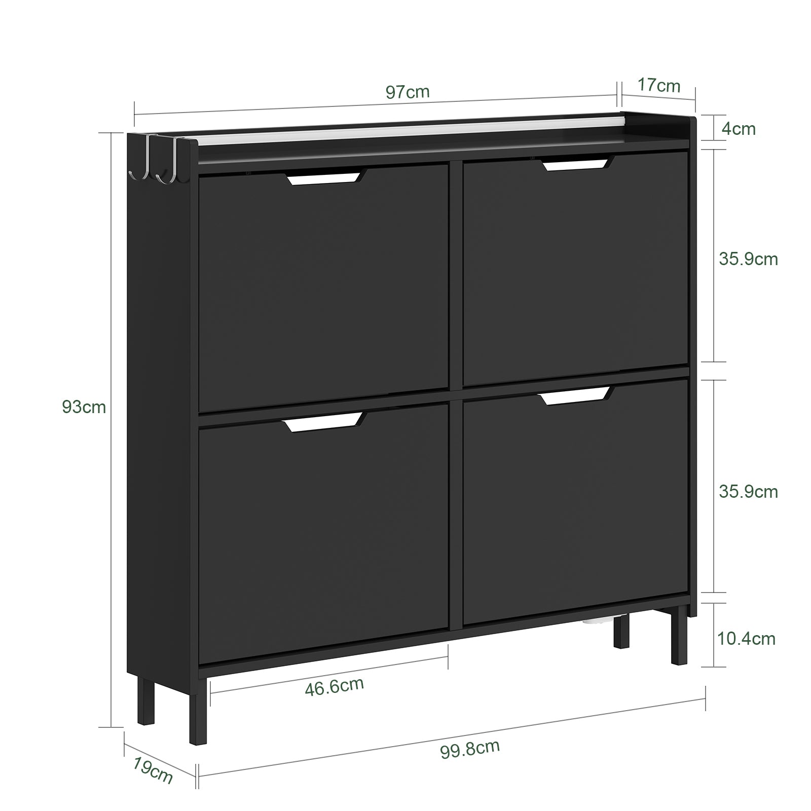 SoBuy | Schuhschrank Schmal Hängend mit Sensorlicht und 19 cm Tiefe | Schwarz | FSR100-E-SCH