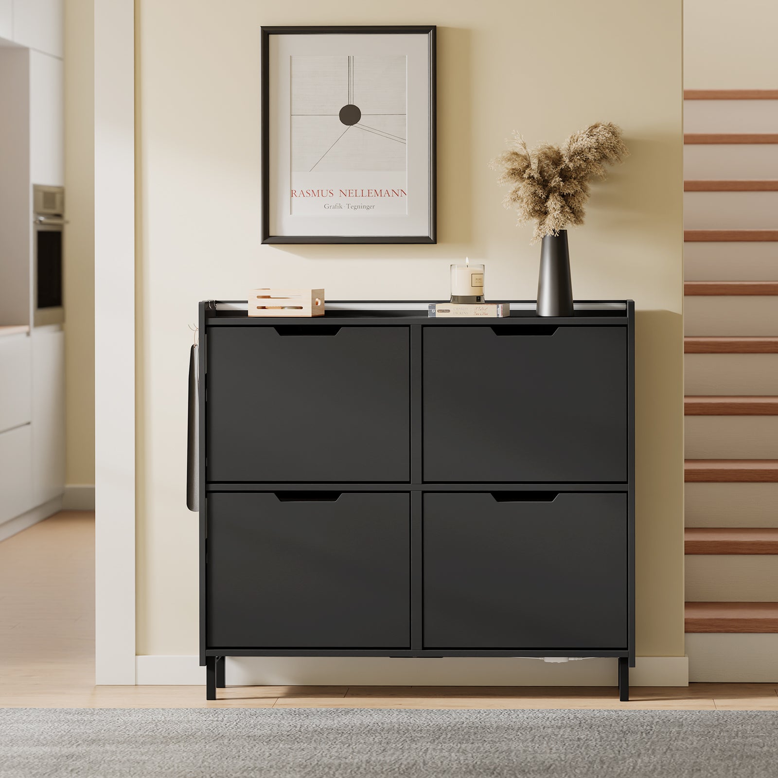 SoBuy | Schuhschrank Schmal Hängend mit Sensorlicht und 19 cm Tiefe | Schwarz | FSR100-E-SCH