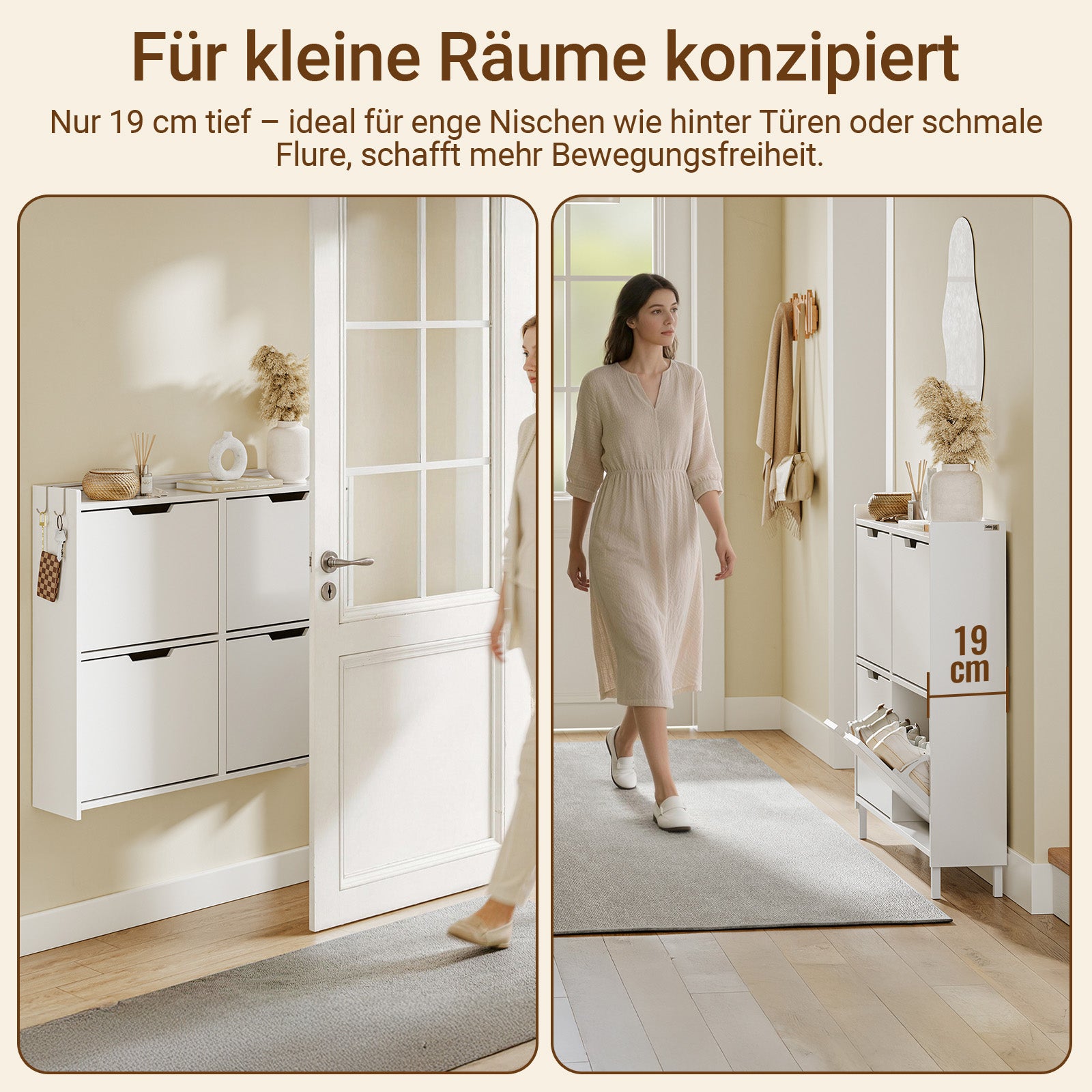 SoBuy | SoBuy Schuhschrank Schmal Hängend mit Sensorlicht und 19 cm Tiefe | Weiß | FSR100-E-W