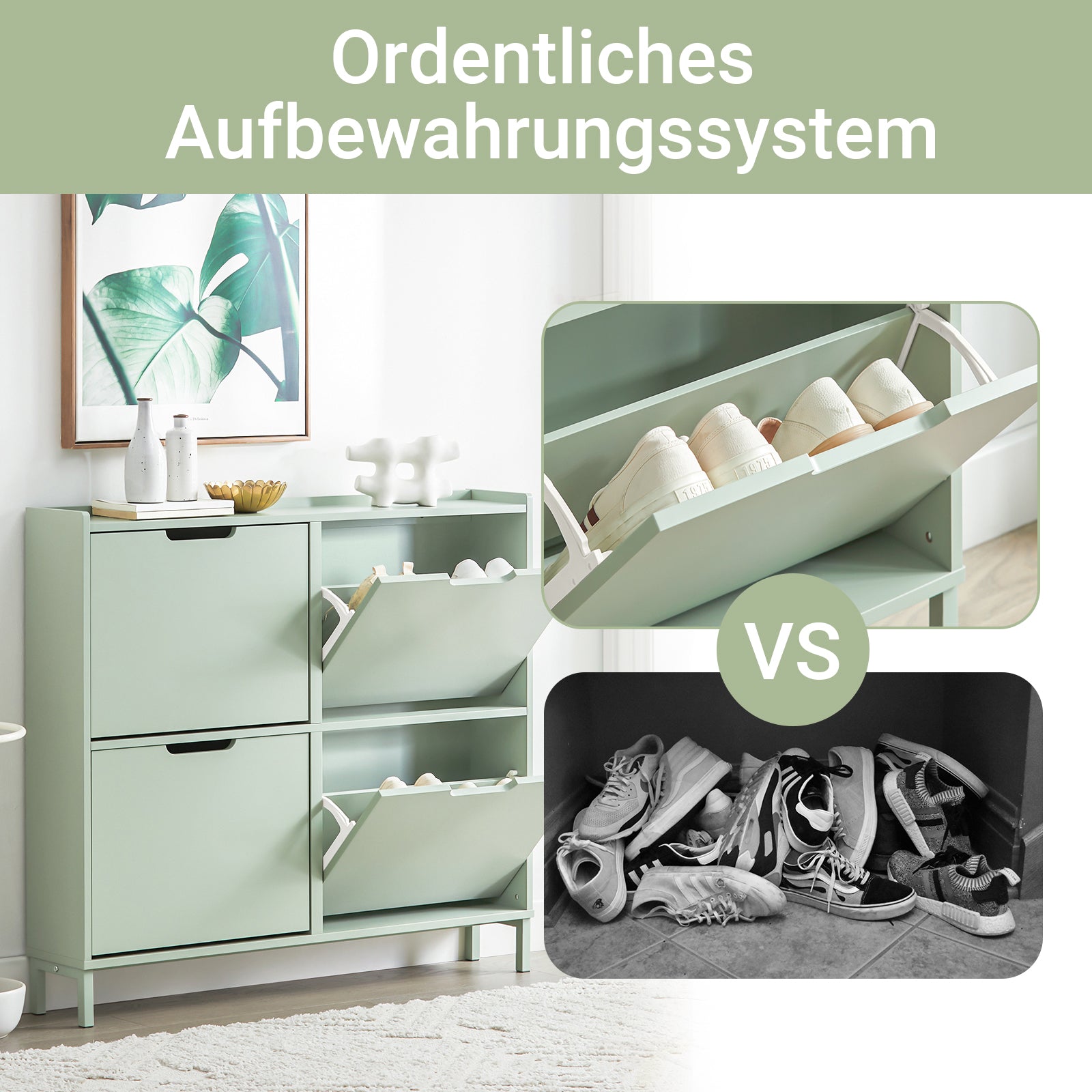 SoBuy | Schuhkipper | Schuhschrank | mit 4 Klappen | Grün | FSR100-GR