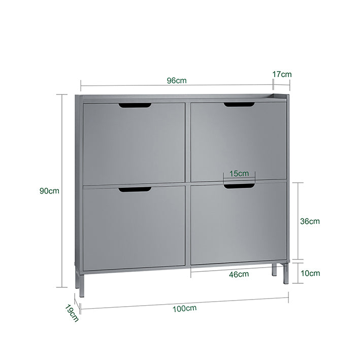 SoBuy | Schuhkipper | Schuhschrank mit 4 Klappen | Schuhkommode | Hellgrau | FSR100-HG