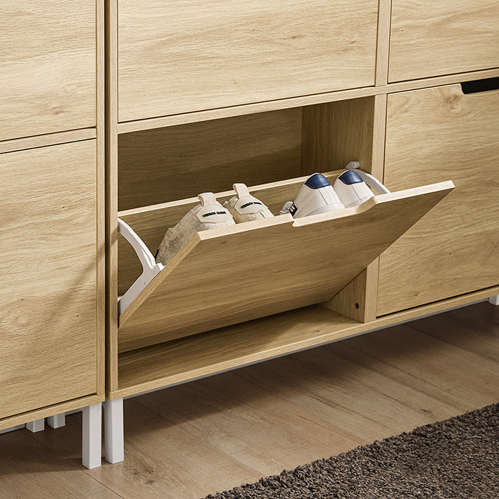 SoBuy | Schuhkipper | Schuhschrank mit 4 Klappen | schmal Schuhregal | Natur | FSR100-N