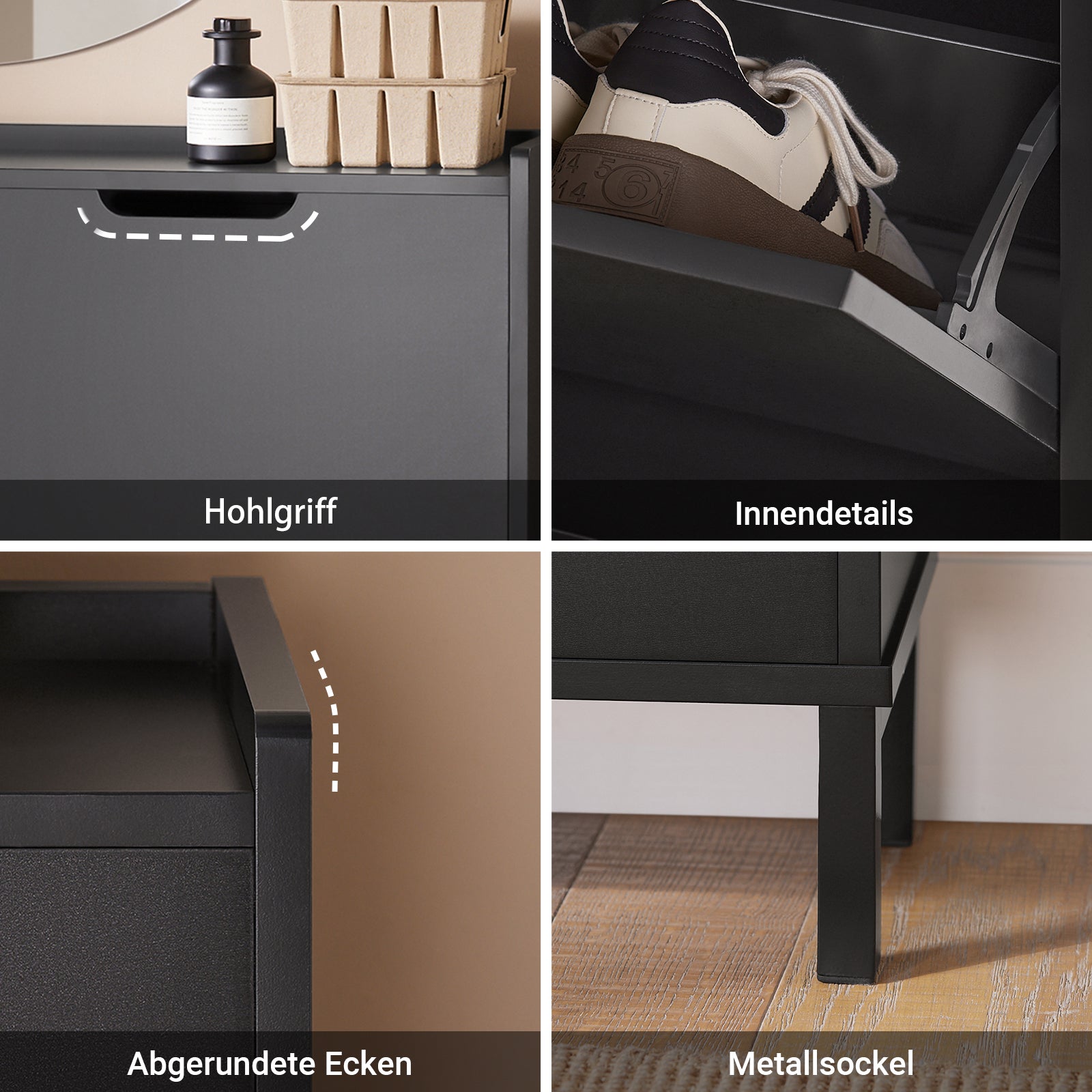 SoBuy | Schuhkipper | Schuhschrank mit 4 Klappen | Schwarz | FSR100-SCH