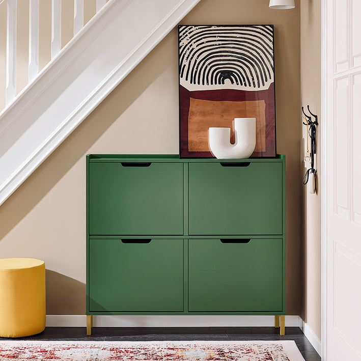 SoBuy | Schuhkipper | Schuhschrank mit 4 Klappen | Schuhkommode | Dunkelgrün | FSR100-SY