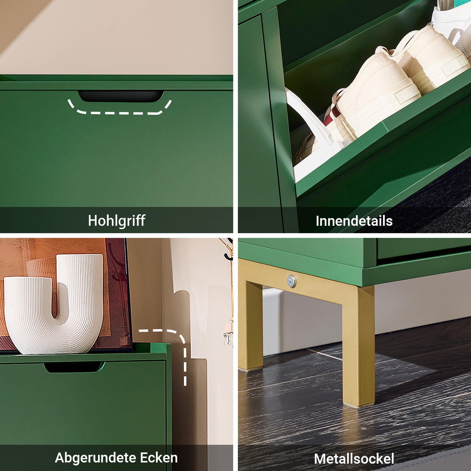 SoBuy | Schuhkipper | Schuhschrank mit 4 Klappen | Schuhkommode | Dunkelgrün | FSR100-SY