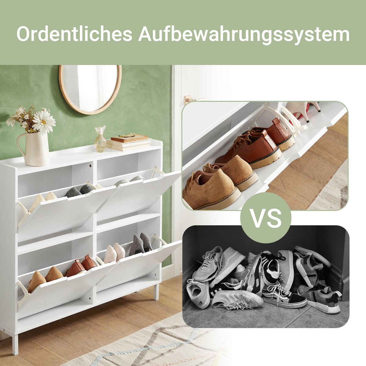 Schuhschrank Mit 4 Klappen - Platzsparendes Schuhregal Weiß 60x42x204cm