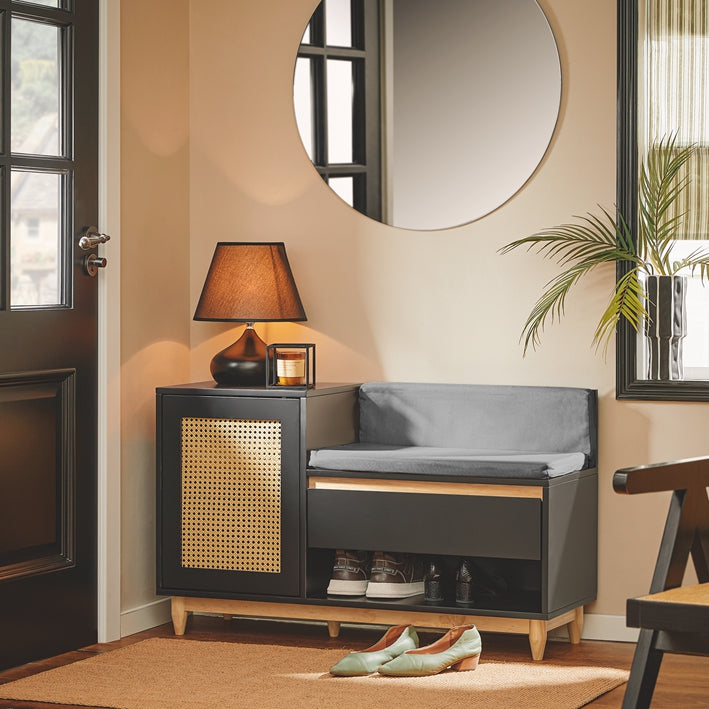 SoBuy | Schuhbank mit Gitteroptik | Sitzbank | Schuhregal | Sitzkommode Kinder | Schwarz-Natur | FSR128-SCH