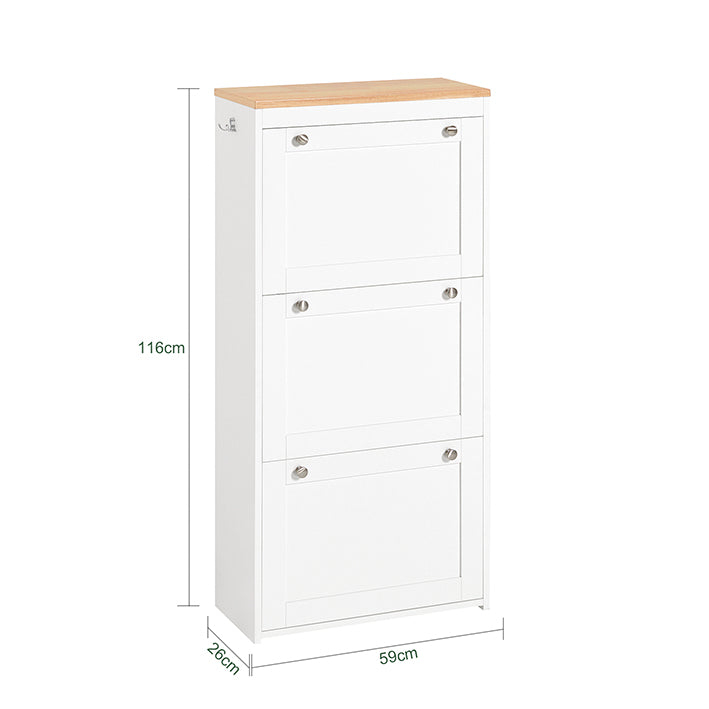 Vorverkauf | SoBuy | Schuhkipper | Schuhschrank mit 3 Klappen | Schuhkommode Weiß | FSR144-WN