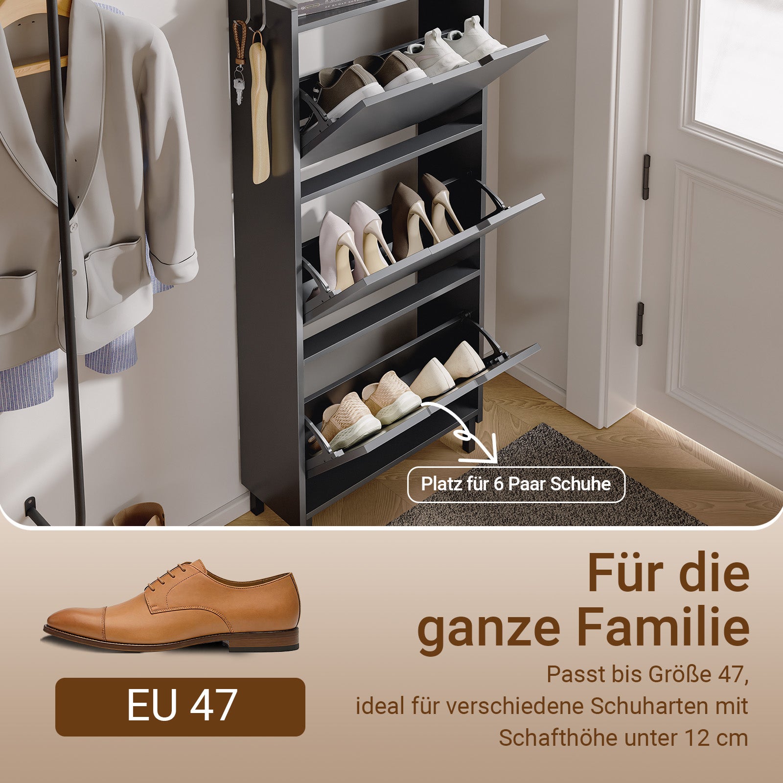 SoBuy Schuhschrank schmal Sensorlicht 19 cm Tiefe Schwarz 50x19x131 cm | FSR151-H-E-SCH
