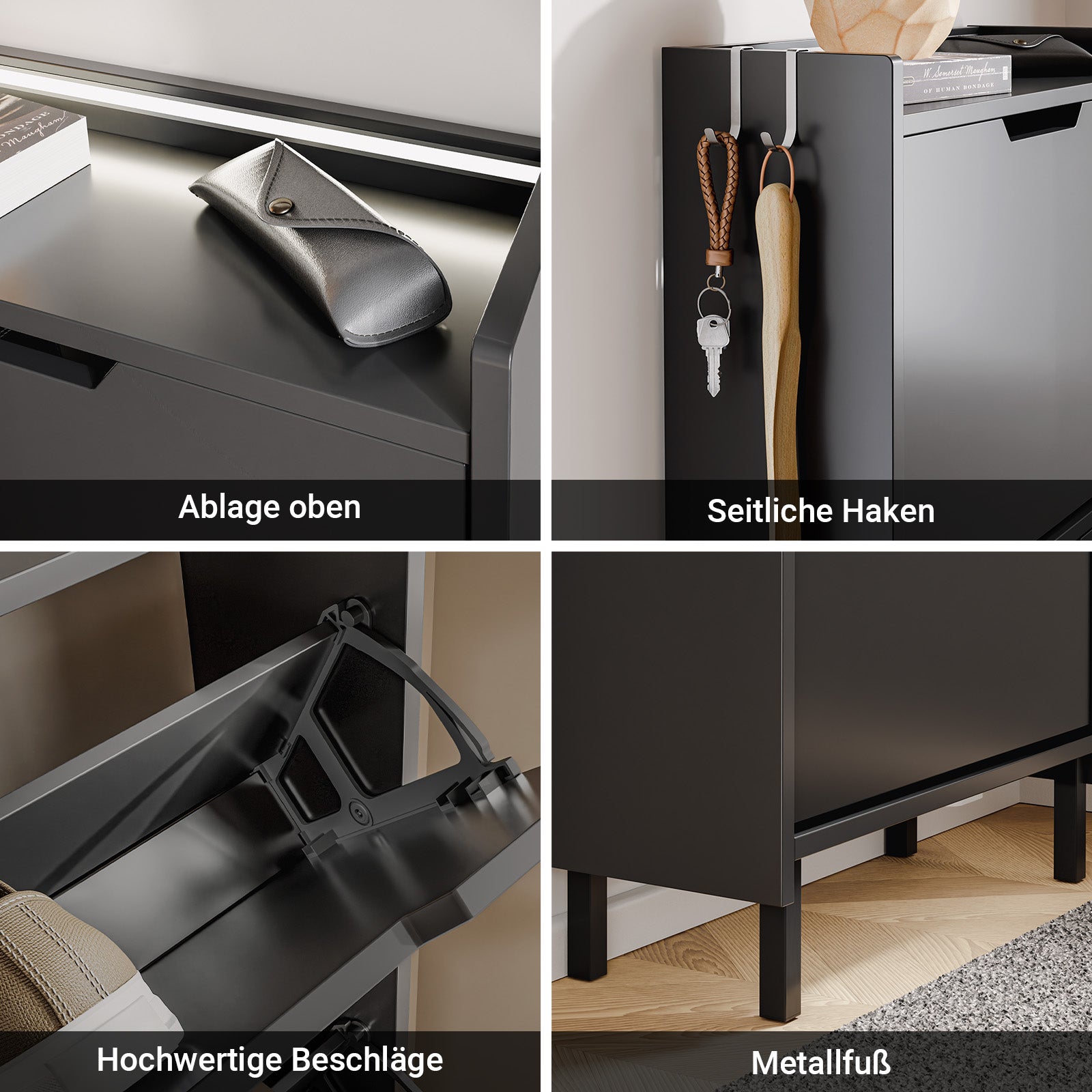 SoBuy Schuhschrank schmal Sensorlicht 19 cm Tiefe Schwarz 50x19x131 cm | FSR151-H-E-SCH