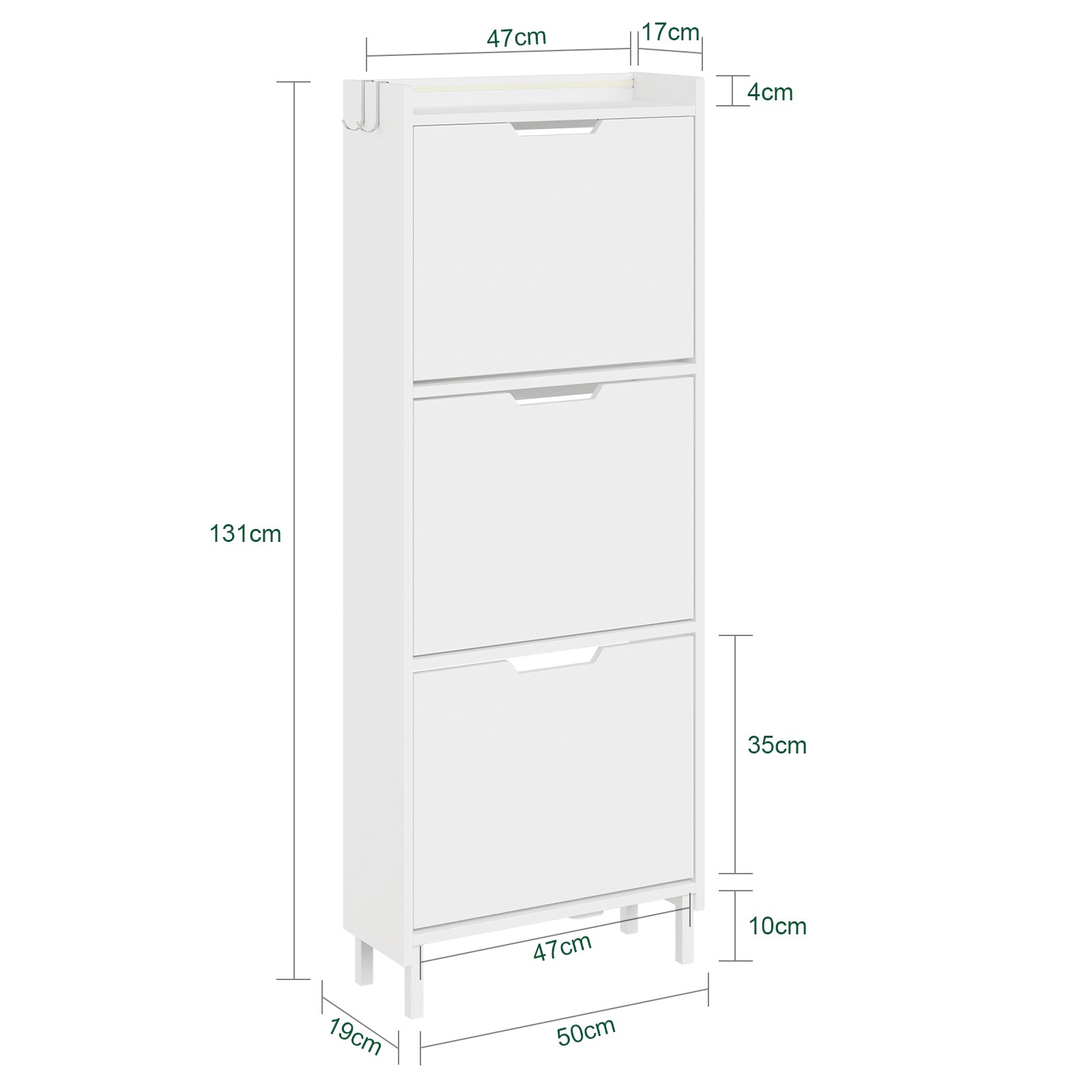 SoBuy Schuhschrank Schmal Hängend mit Sensorlicht und 19 cm Tiefe Weiß FSR151-H-E-W