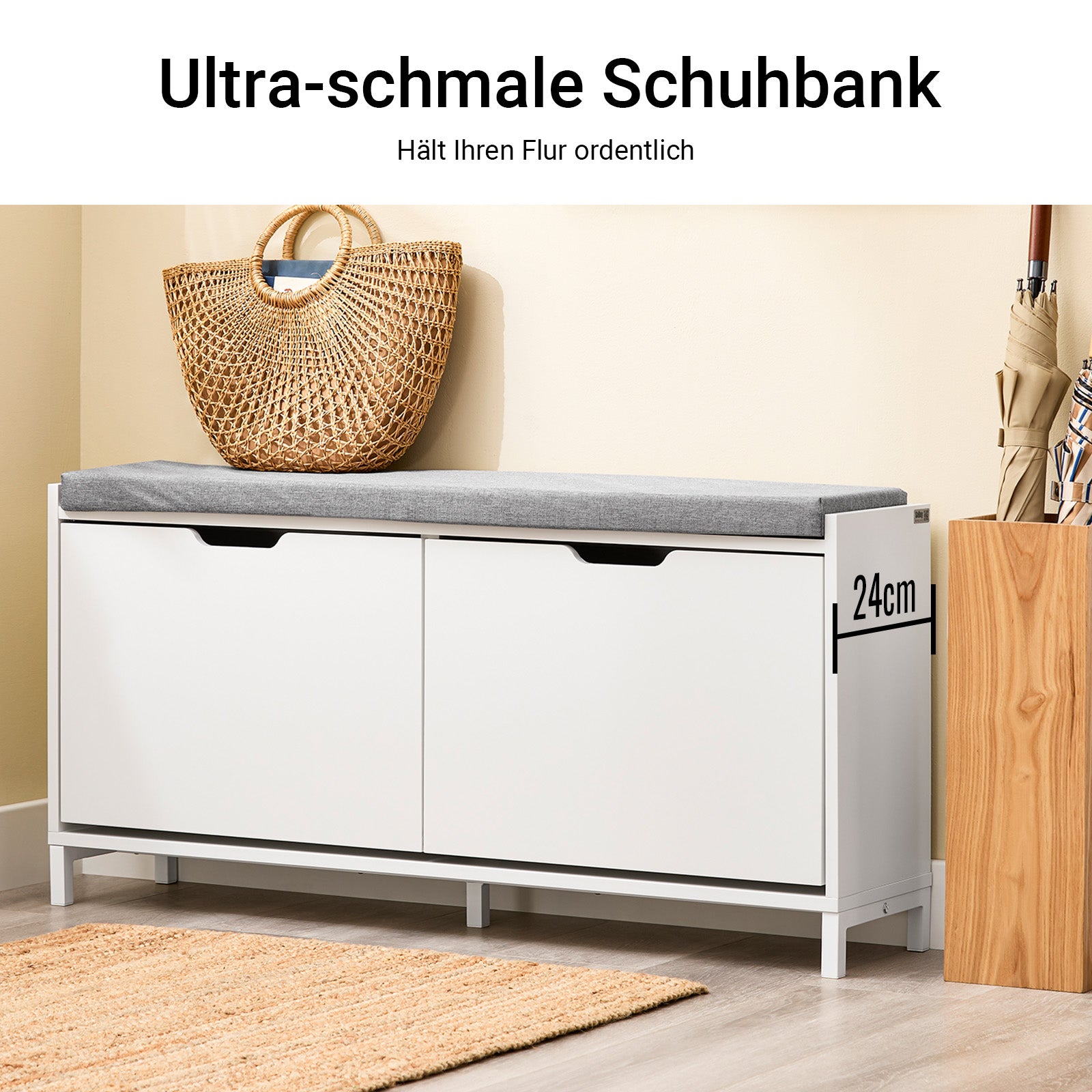 SoBuy | Schuhbank mit 2 Klappen | schmal | Schuhkommode | Weiß | FSR151-L-W