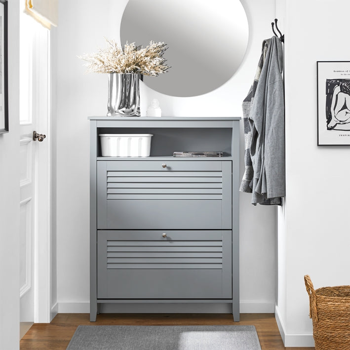 SoBuy | Schuhkipper | Schuhschrank mit 2 Klappen | Schuhkommode | Hellgrau | FSR152-HG