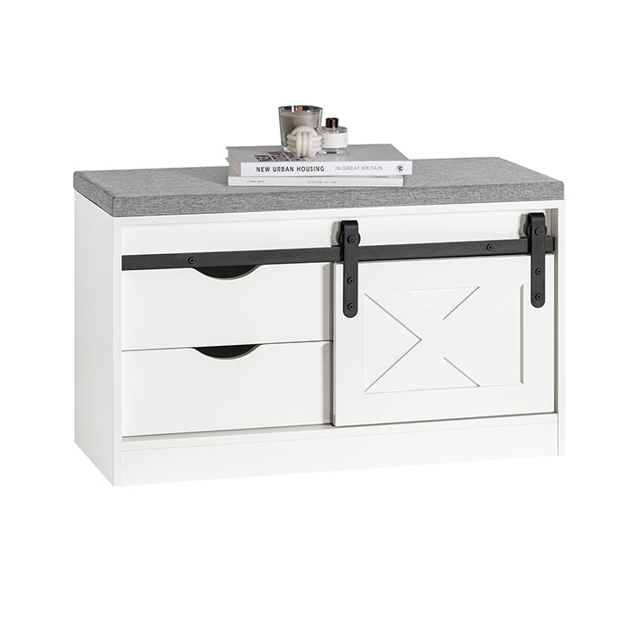 SoBuy | Schuhbank mit Sitzfläche | Schuhregal | Dielenbank mit Schiebetüren | Weiß | FSR153-W