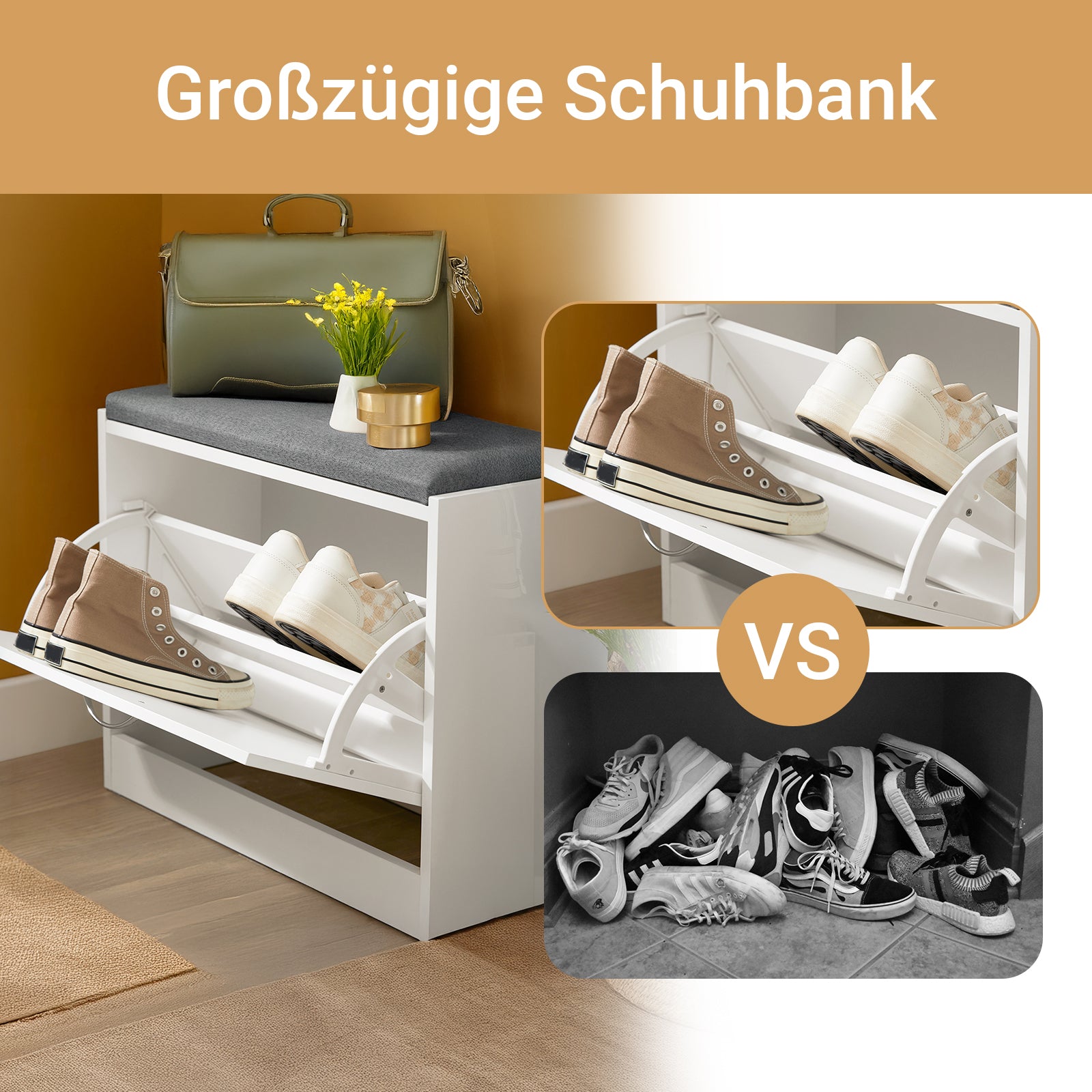 SoBuy | Schuhkipper | Schuhbank mit Schuhregal | Weiß | FSR16-K-W