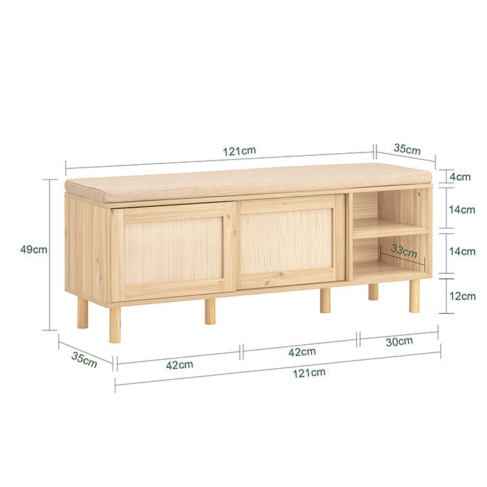 SoBuy | Schuhkipper-Set | Schuhbank mit Sitz & Schuhschrank mit 2 Klappen | Natur | FSR163-N+FSR160-N