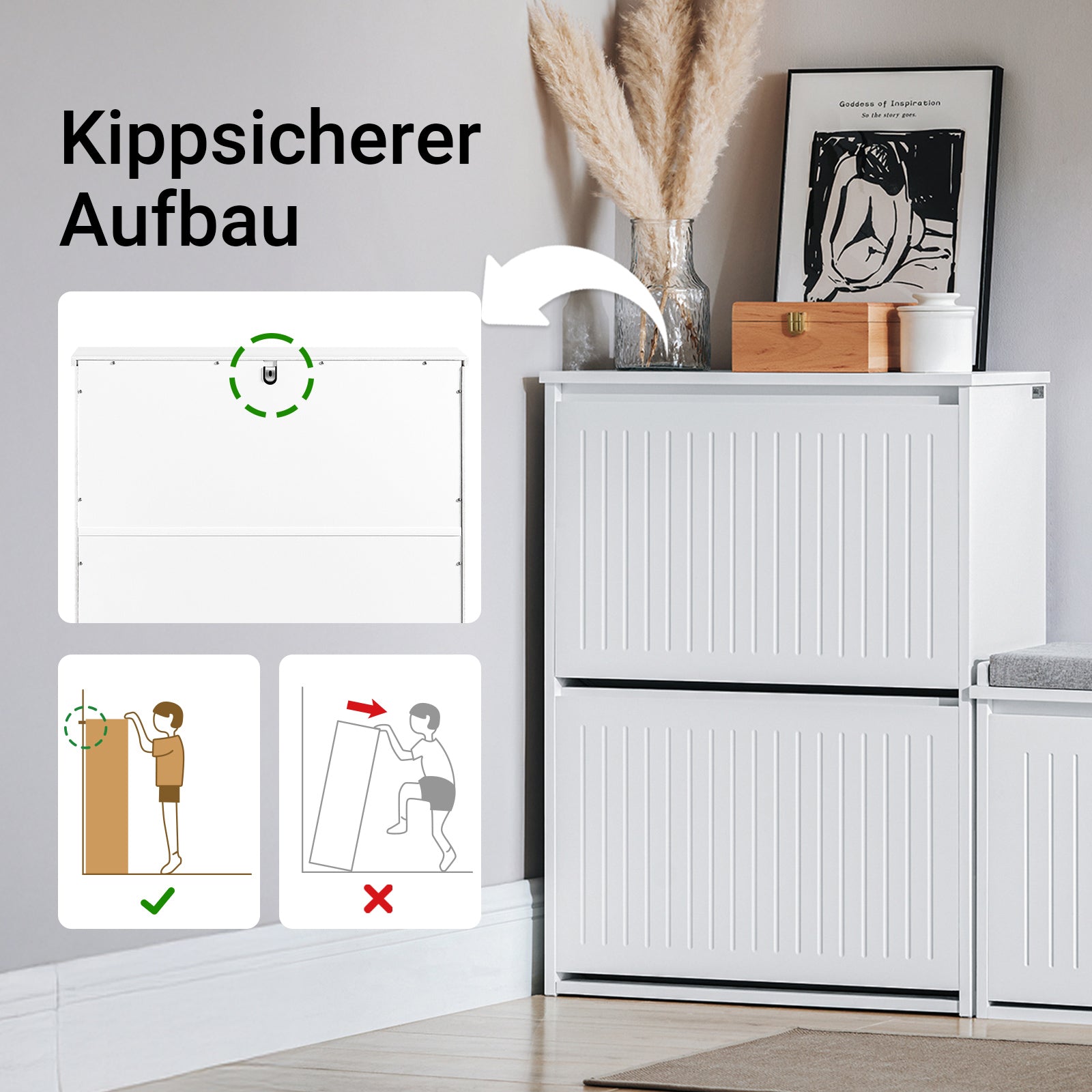 SoBuy | Schuhkipper mit 2 Klappen | Schuhschrank | Schuhregal | Weiß | FSR165-K-W