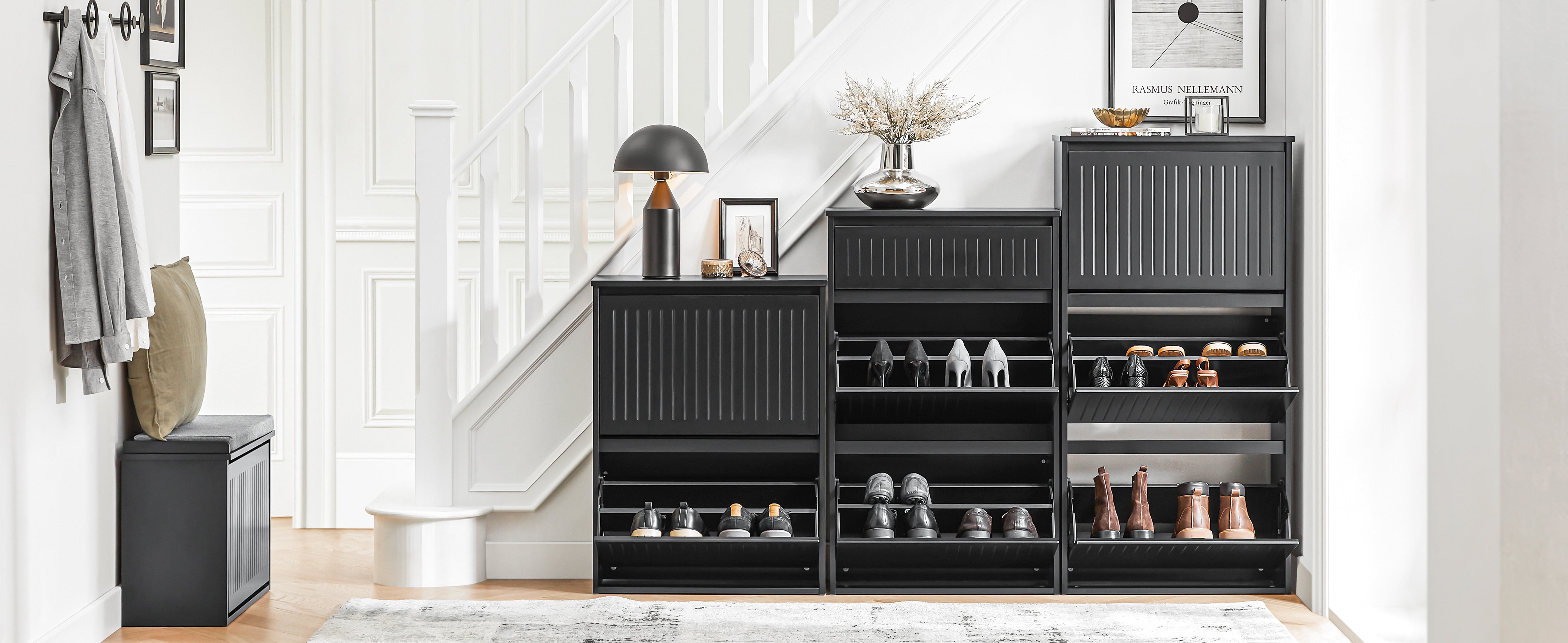 SoBuy | Schuhkipper mit 3 Klappen | Schuhschrank | Schuhregal | Schwarz | FSR165-H-SCH