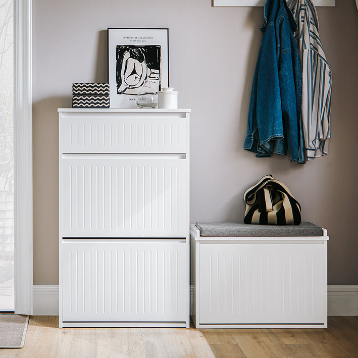 SoBuy | Schuhkipper mit 2 Klappen und 1 Schublade | Schuhschrank | Schuhregal | Weiß | FSR165-W