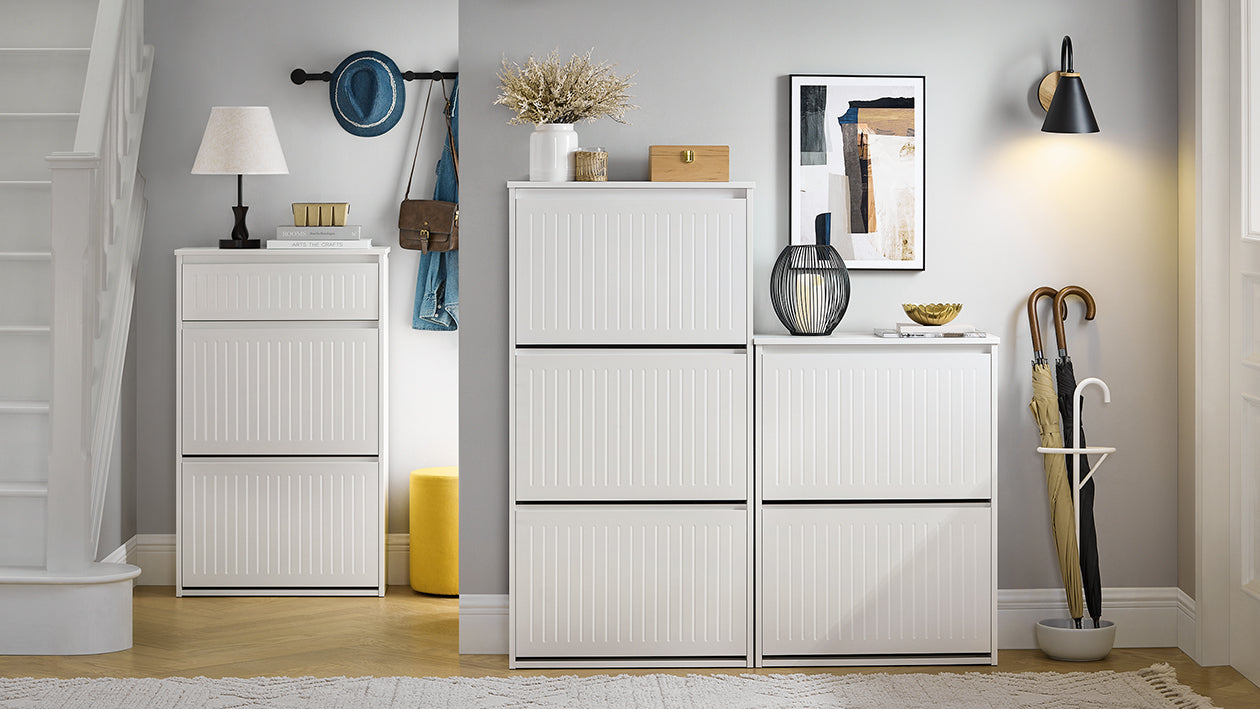 SoBuy | Schuhkipper mit 2 Klappen und 1 Schublade | Schuhschrank | Schuhregal | Weiß | FSR165-W