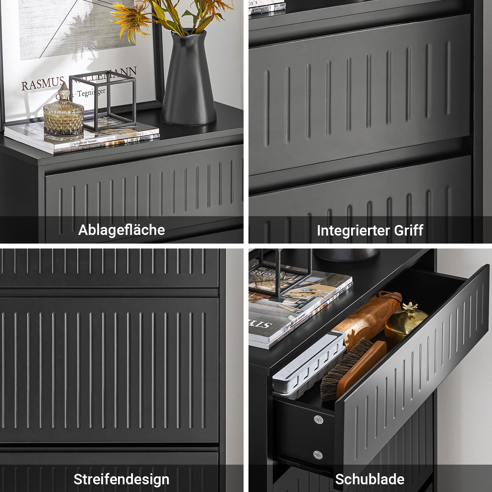 SoBuy | Schuhkipper mit 2 Klappen und 1 Schublade | Schuhregal | Schwarz | FSR165-SCH