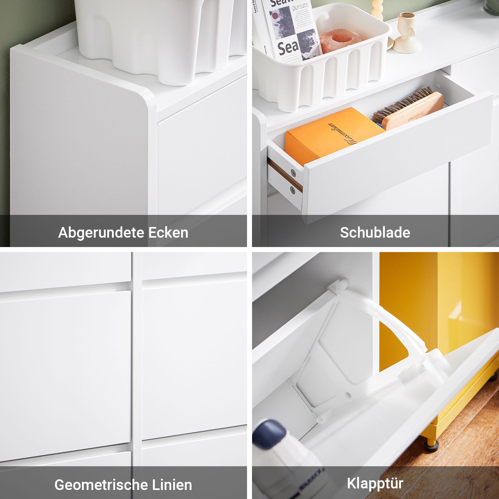 Vorverkauf | SoBuy | Schuhkipper mit 4 Klappen und 2 Schubladen | Schuhschrank | Schuhregal | Weiß | FSR169-W