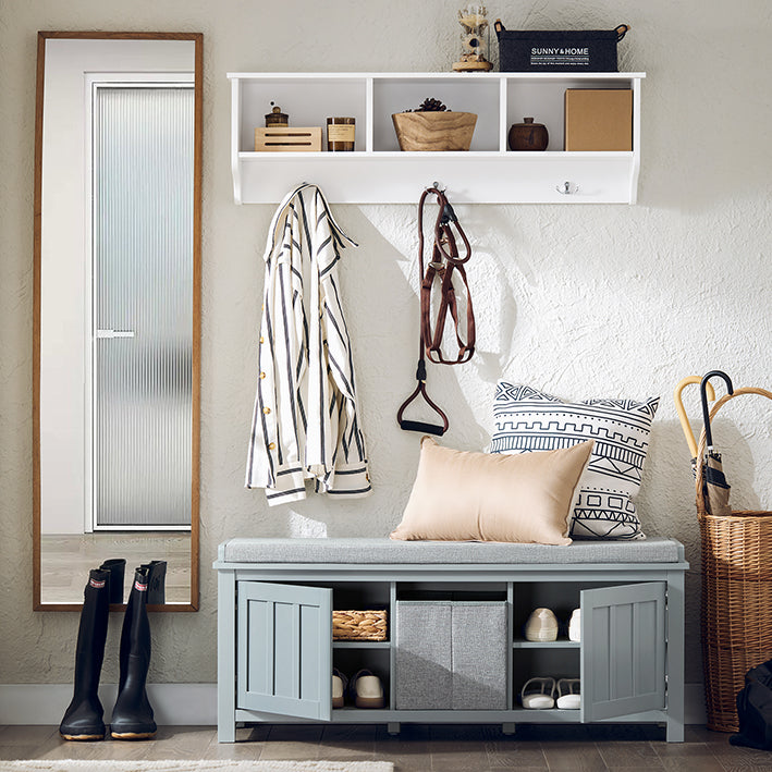 SoBuy | Sitzkommode | Schuhbank mit Sitzfläche | Sitzbank mit 1 Korb | Hellgrau | FSR173-HG