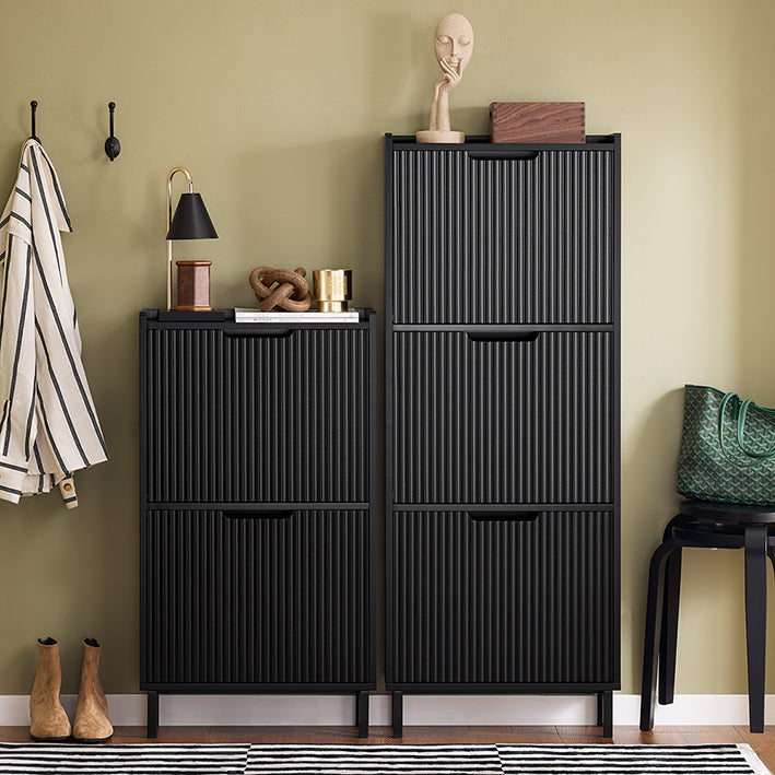 SoBuy | Schuhkipper mit 3 Klappen | Schuhschrank schmal | Schuhkommode Schwarz | FSR177-H-SCH