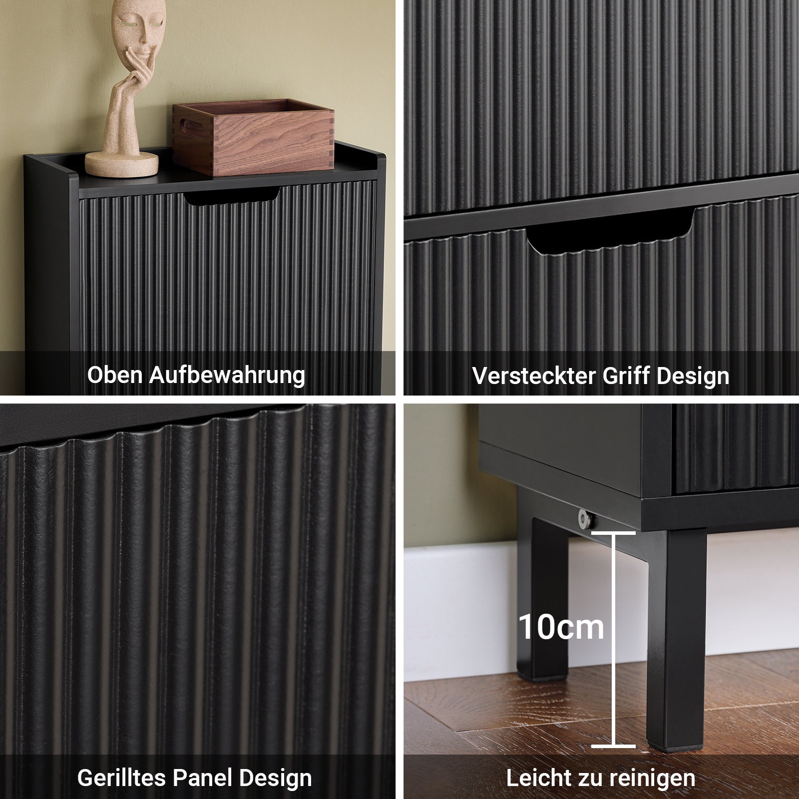 SoBuy | Schuhkipper mit 3 Klappen | Schuhschrank schmal | Schuhkommode Schwarz | FSR177-H-SCH