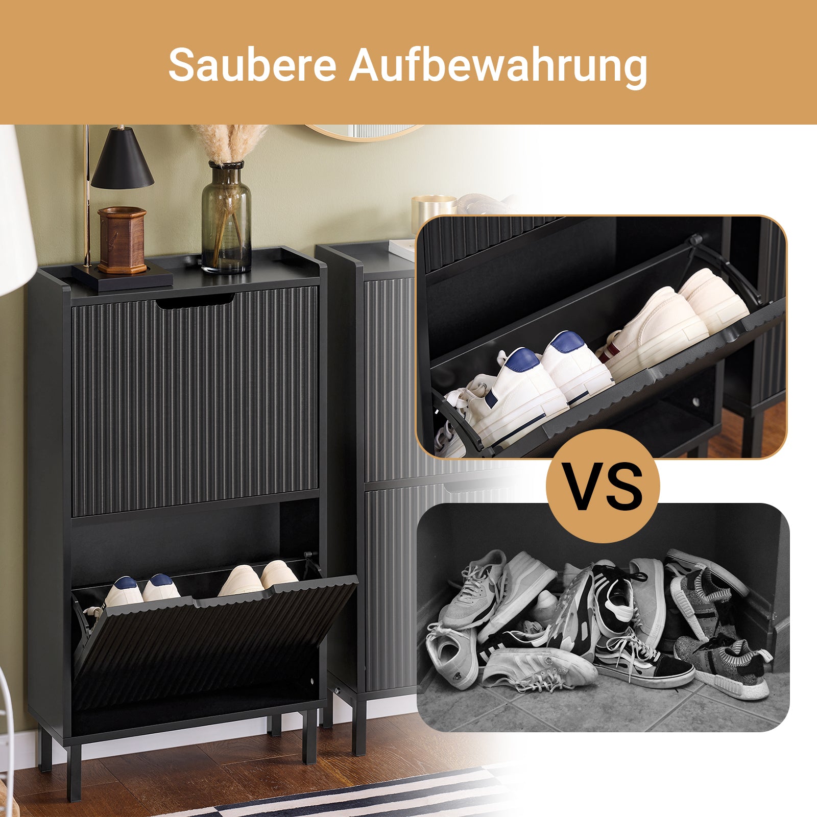 SoBuy | Schuhkipper mit 2 Klappen | Schuhschrank schmal | Schuhkommode Schwarz | FSR177-SCH