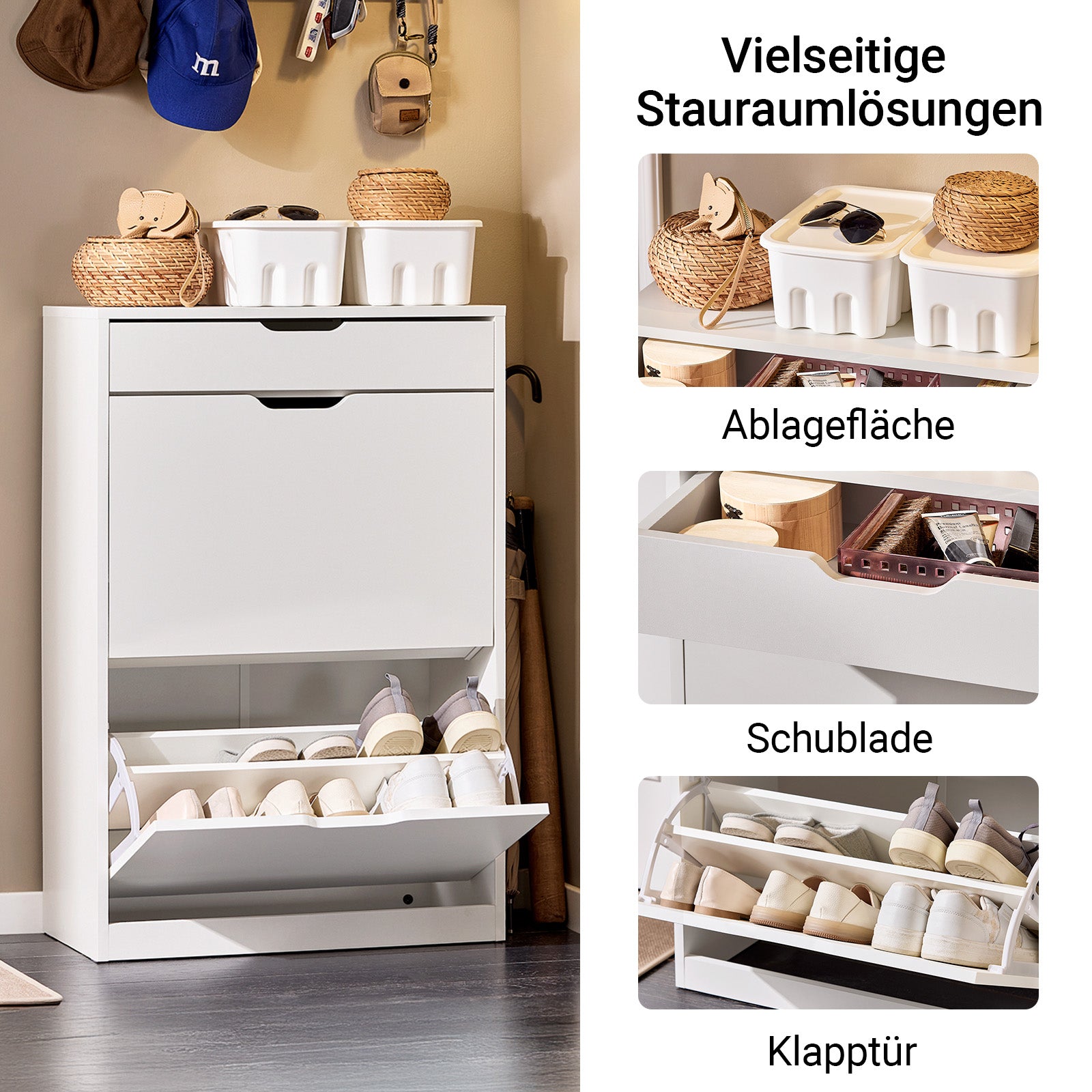 SoBuy | Schuhkipper mit 4 Klappen | Schuhschrank schmal | Schuhregal | Weiß| FSR180-W