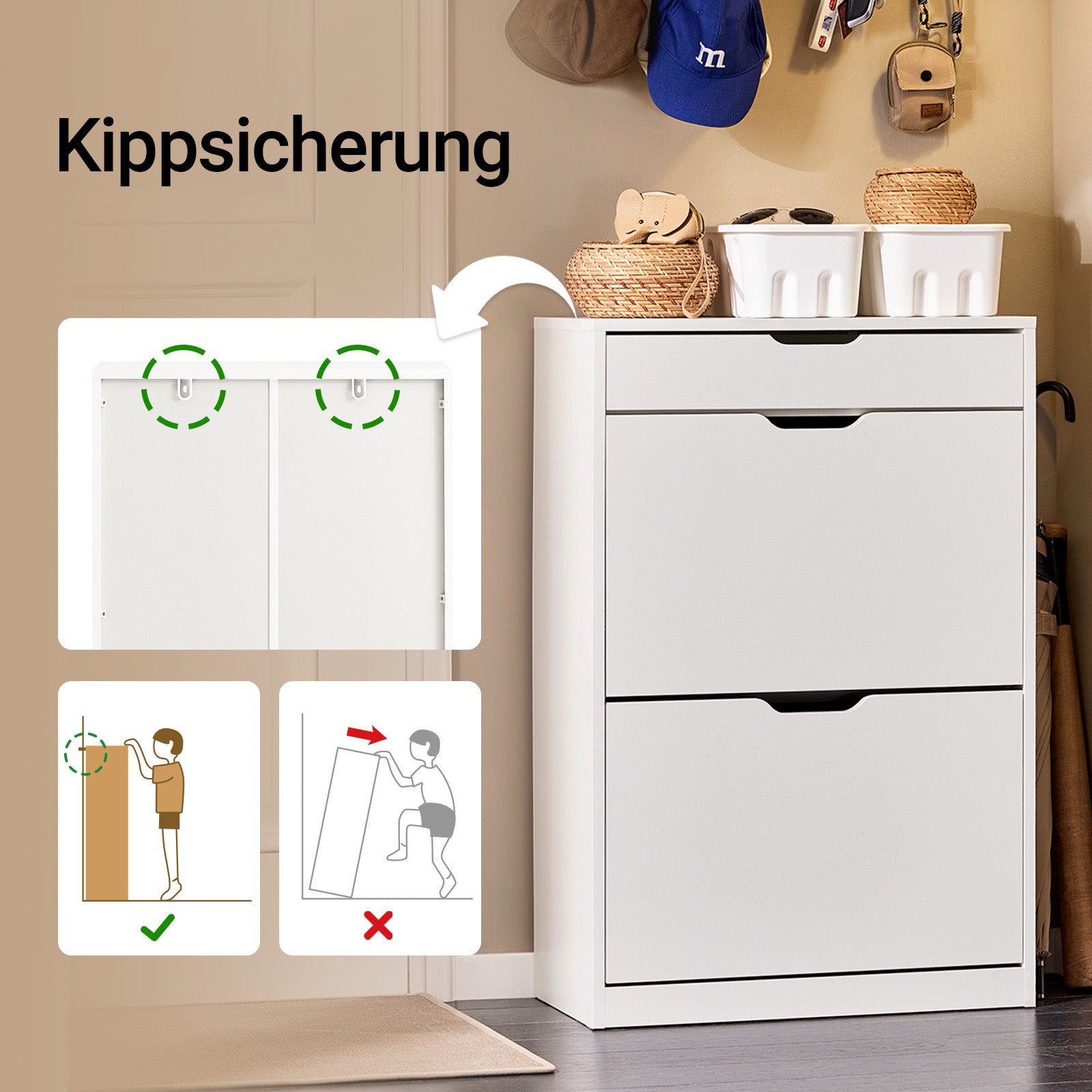 SoBuy | Schuhkipper mit 4 Klappen | Schuhschrank schmal | Schuhregal | Weiß| FSR180-W