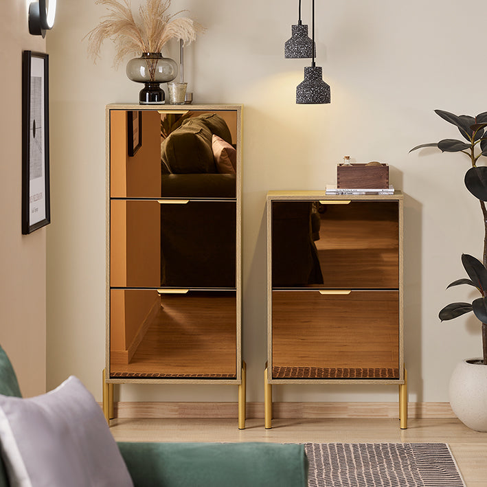 SoBuy | Schuhkipper mit 3 Klappen | Schuhschrank | Schuhregal | Golden Hochglanz | FSR181-H-G