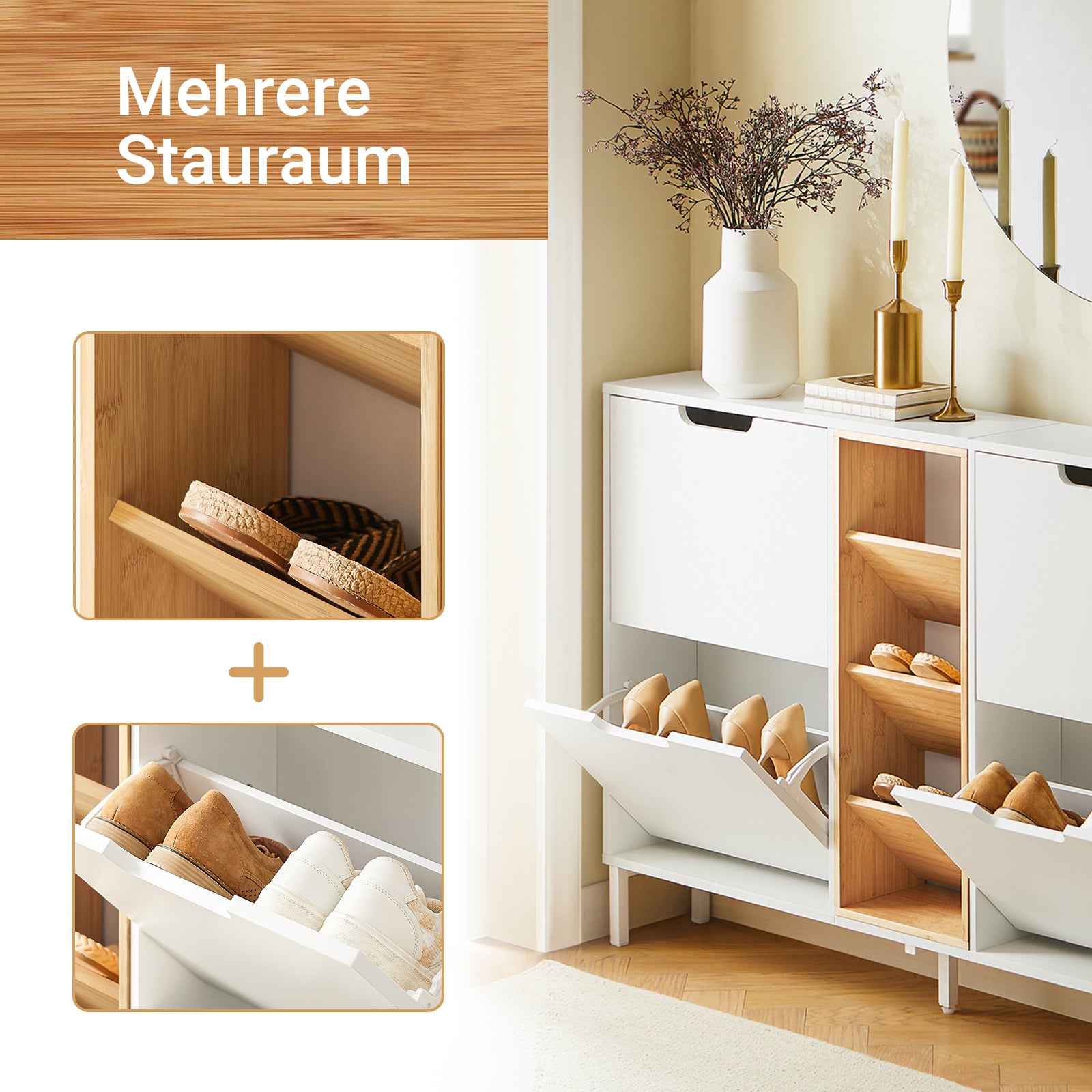 SoBuy | Schuhkipper mit 4 Klappen | Schuhschrank | schmal Schuhkommode | Weiß | FSR183-WN