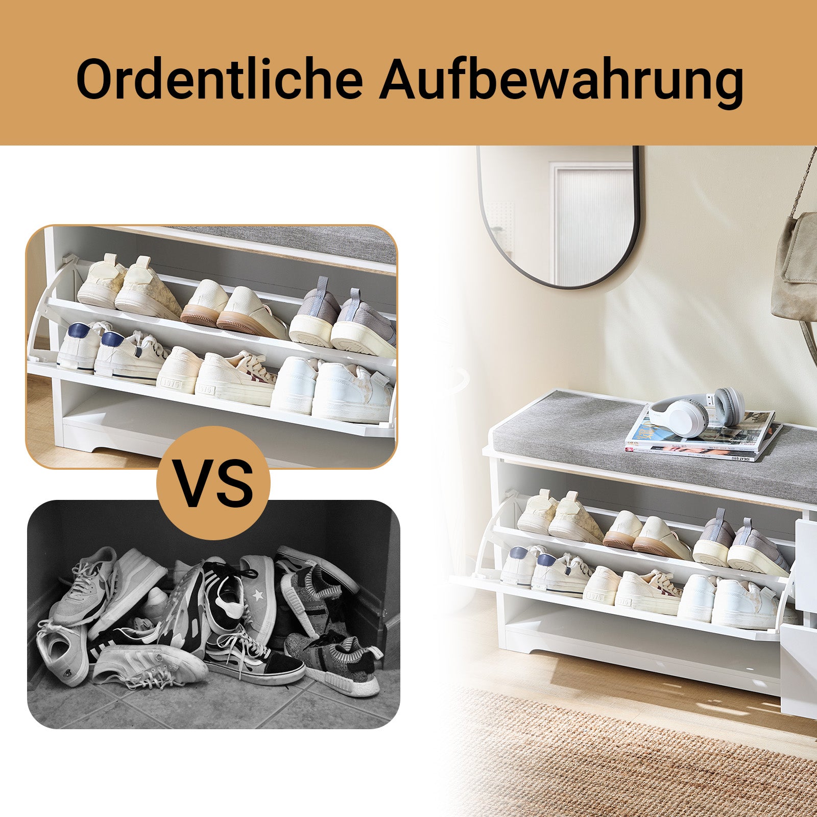 SoBuy | Schuhkipper | Schuhbank mit 1 Klappe | Sitzbank | Sitzkommode Weiß | FSR185-W