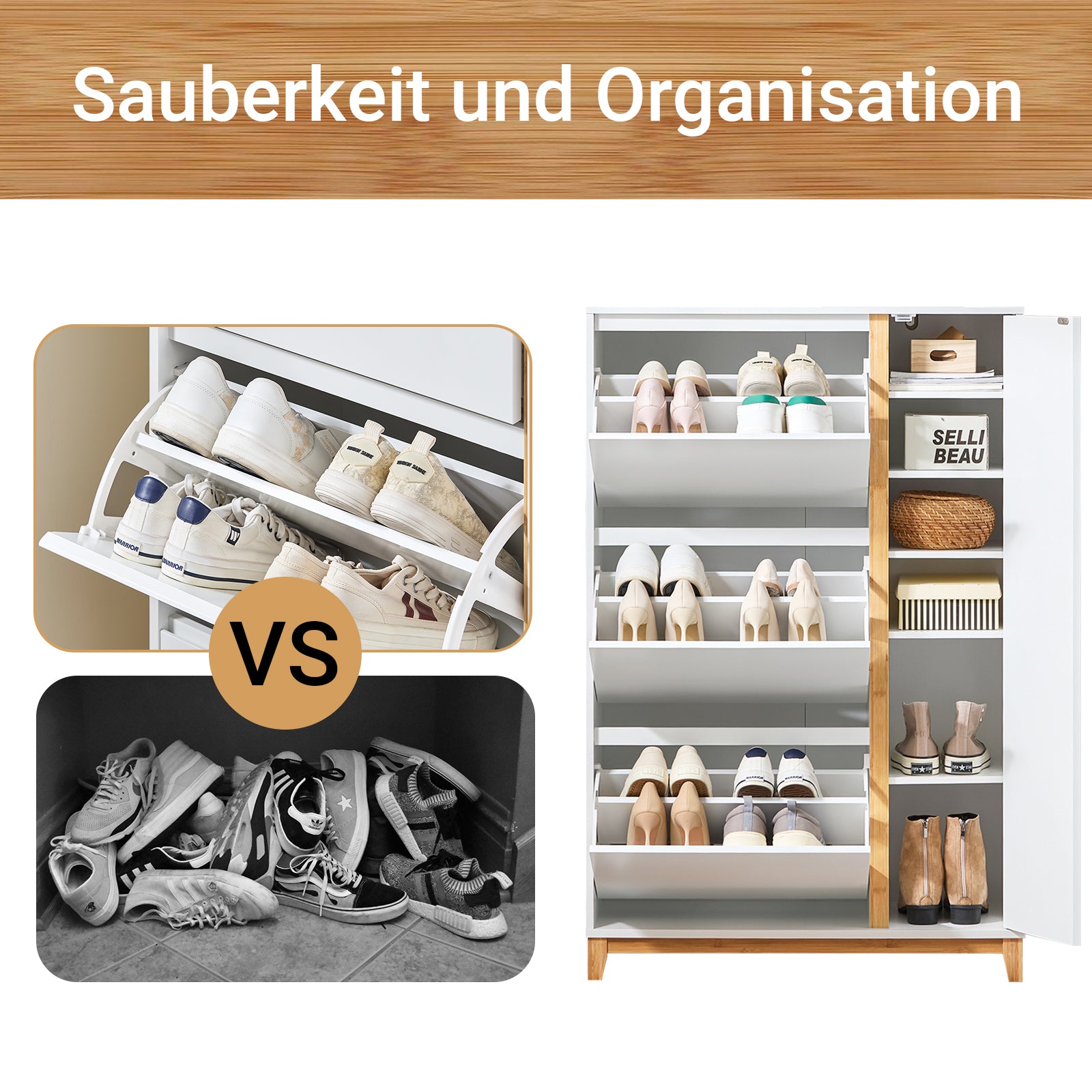 Vorverkauf | SoBuy | Schuhkipper | Schuhschrank mit 3 Klappen | Schuhkommode Weiß | FSR189-WN