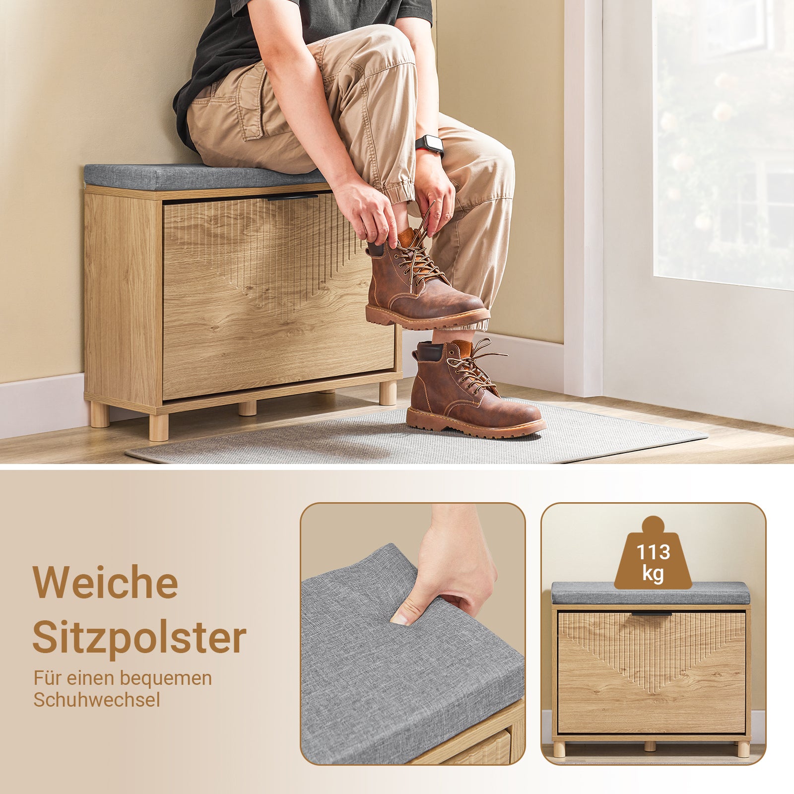 Vorverkauf | SoBuy | Schuhbank mit Sitzfläche | Schuhregal schmal | mit Stauraum | Sonoma Eiche + Grau | FSR199-N