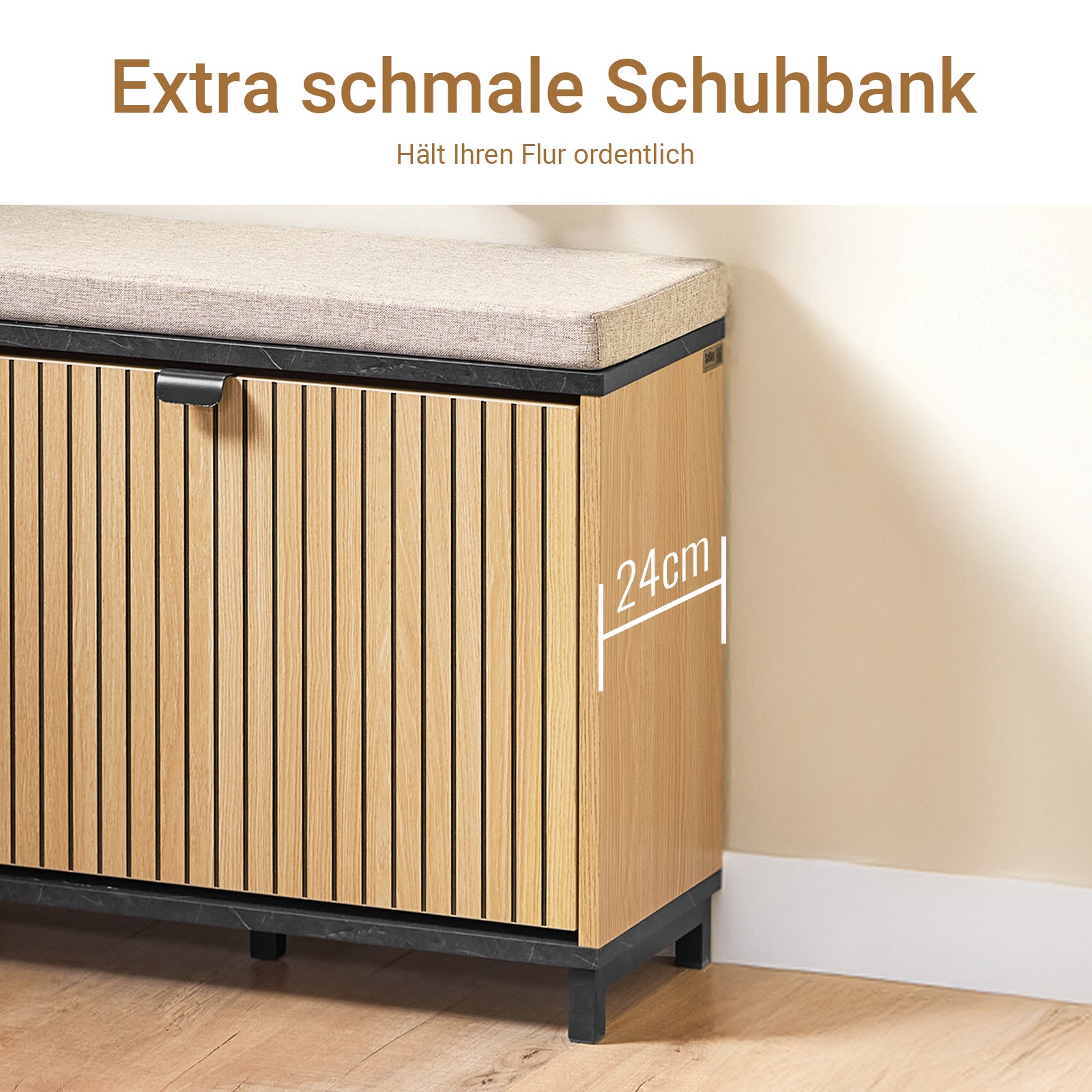 SoBuy | Schuhbank Sitzbank | Schuhregal Schmal | mit Stauraum | Klappfach | Marmor Schwarz | FSR201-N