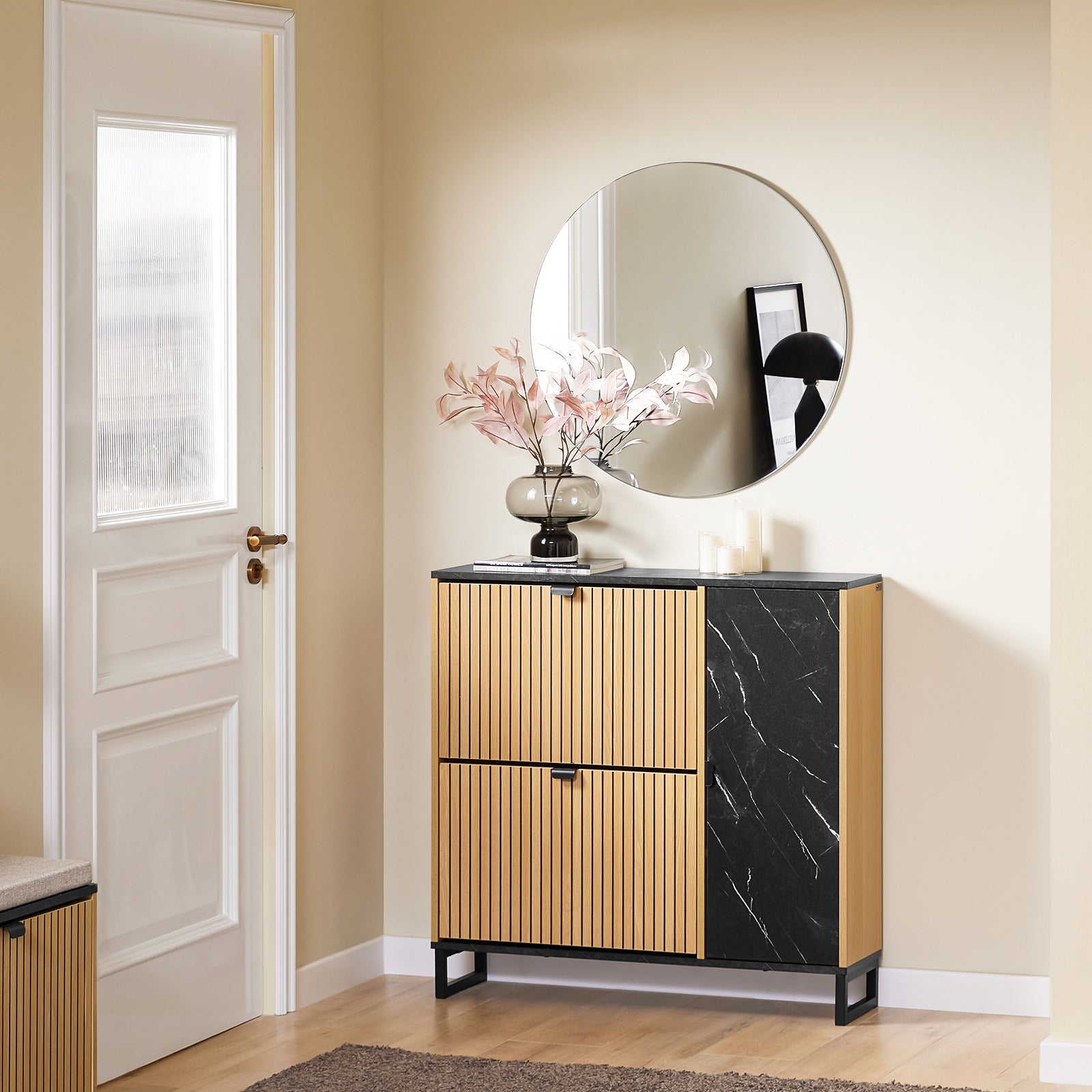 SoBuy | Schuhschrank Schmal | 2 Klappen | Schuhkipper | Schwarz | 90x88x24 cm | FSR203-N