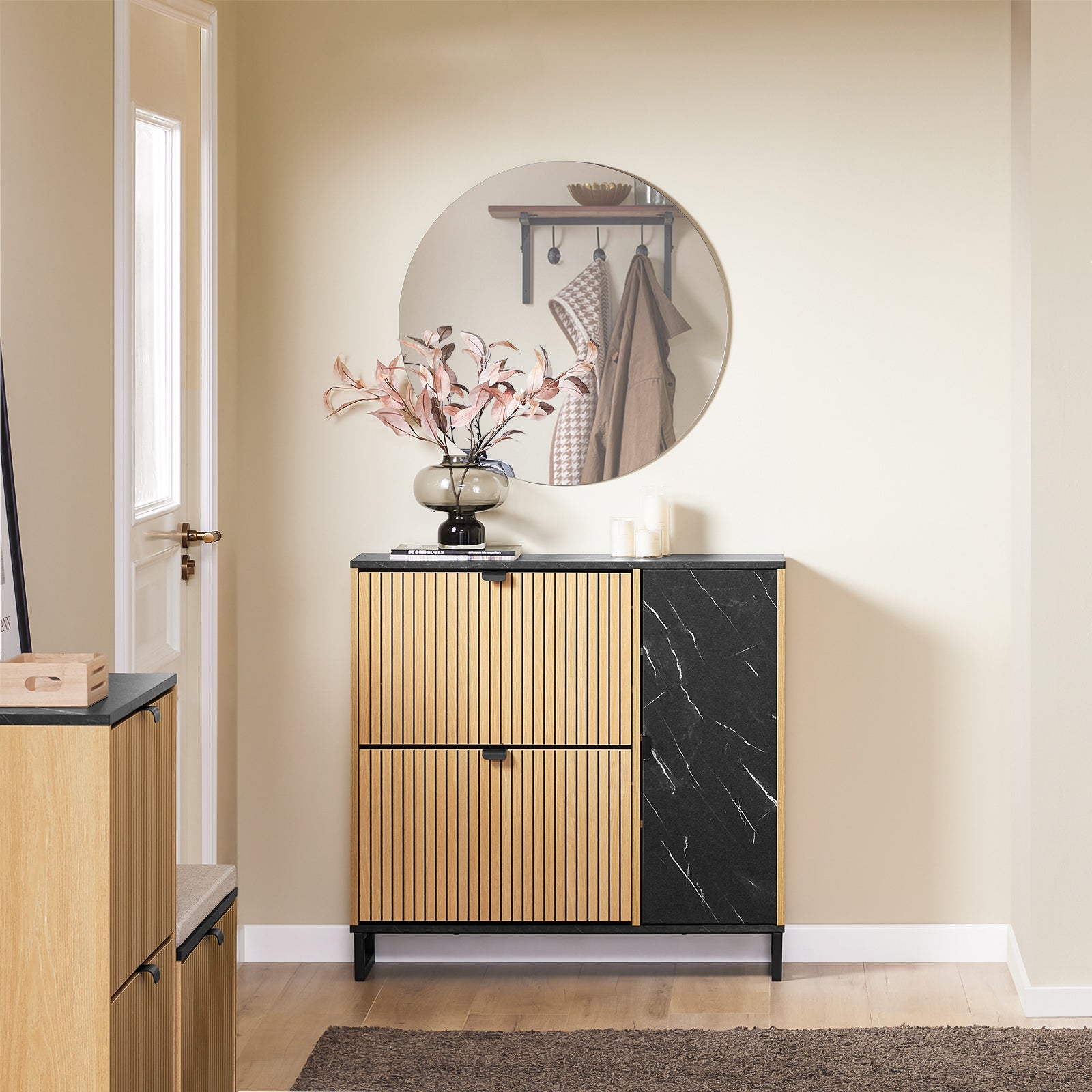 SoBuy | Schuhschrank Schmal | 2 Klappen | Schuhkipper | Schwarz | 90x88x24 cm | FSR203-N