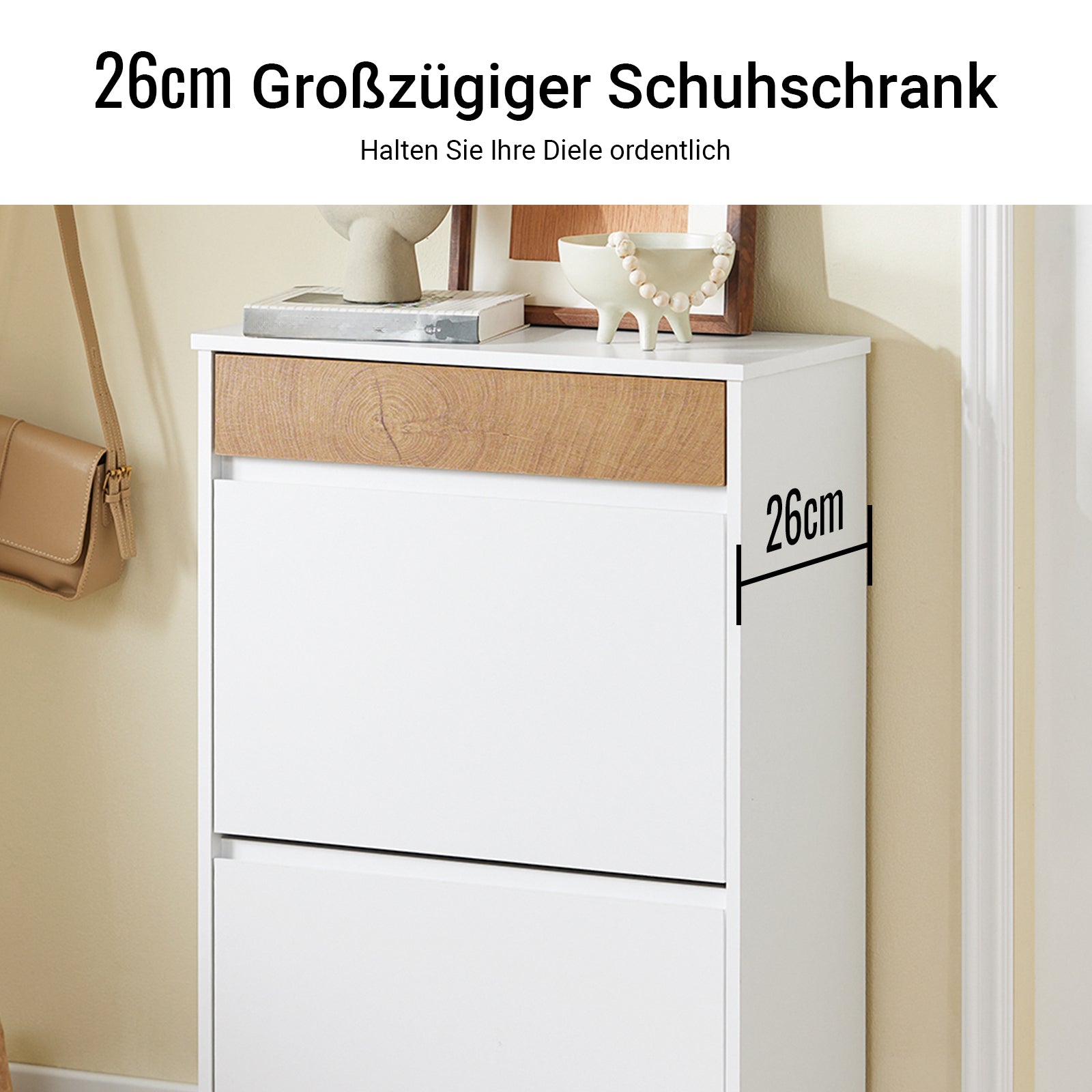 SoBuy | Schuhkipper mit 2 Klappen und 1 Schublade | Schuhschrank | Schuhregal | Weiß | FSR205-WN