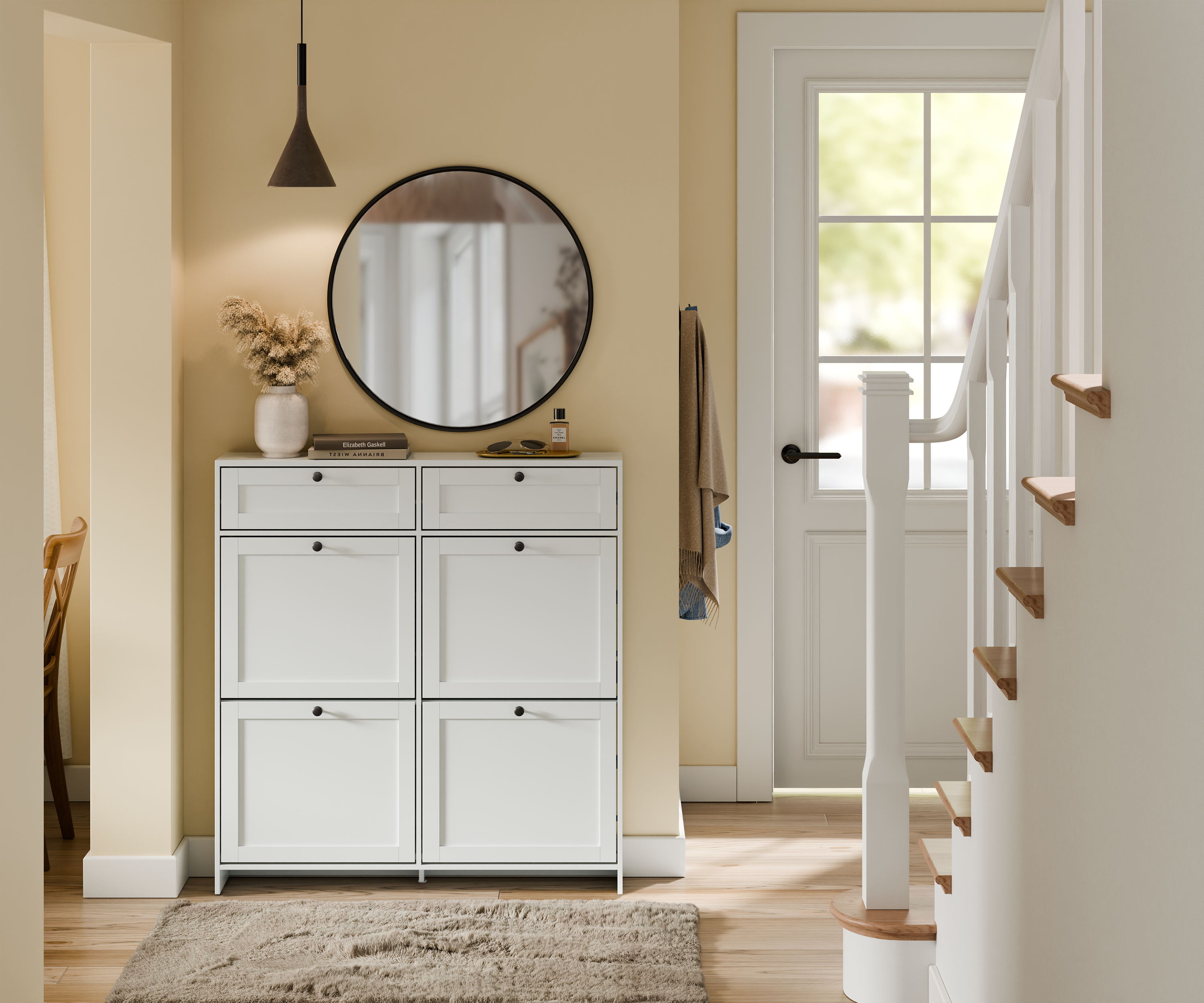 SoBuy | Schuhkipper Schmal | mit 4 Klappen | Weiß | FSR208-W