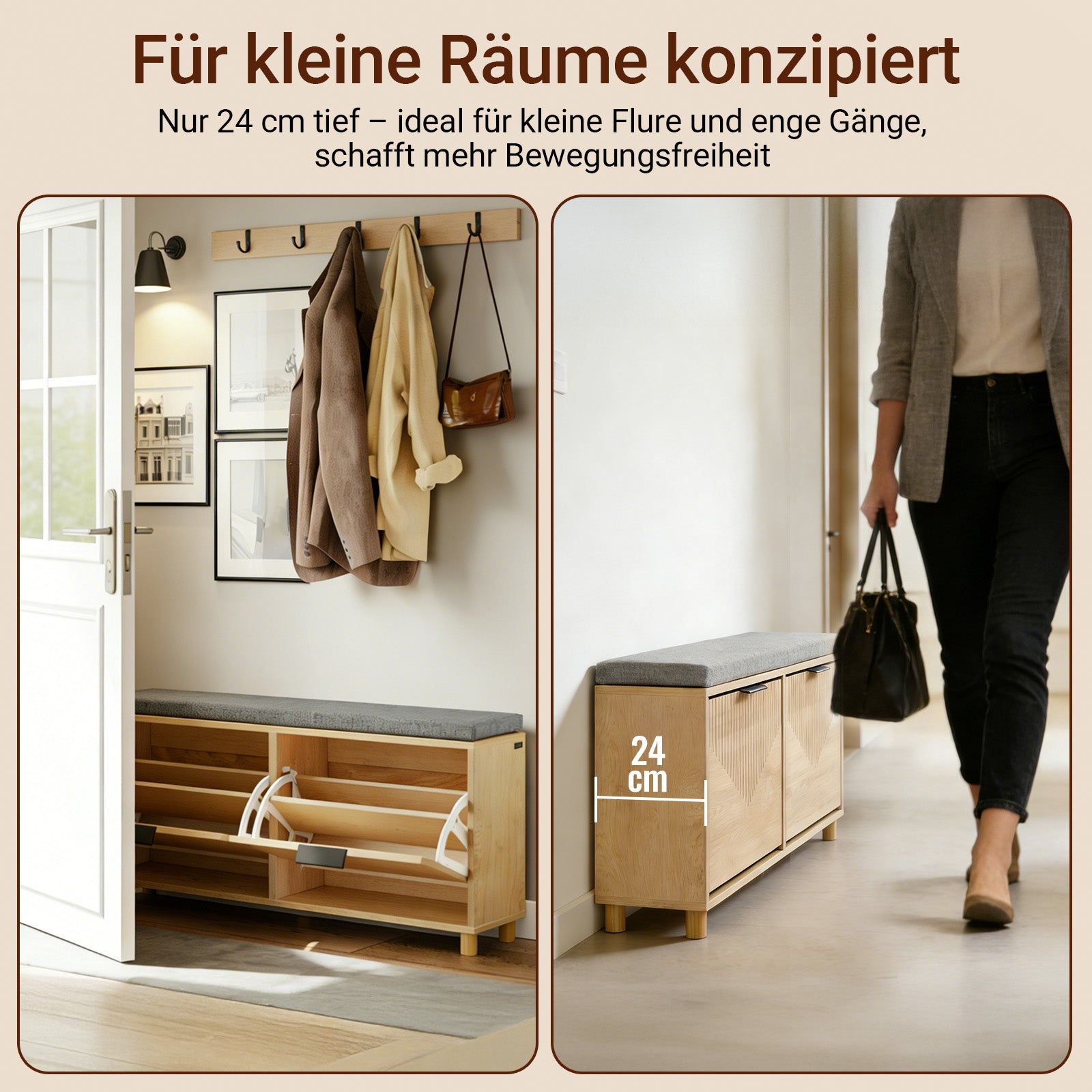 SoBuy Schuhbank schmal mit Sitzfläche für große Schuhe 100x24x50 cm FSR211-N